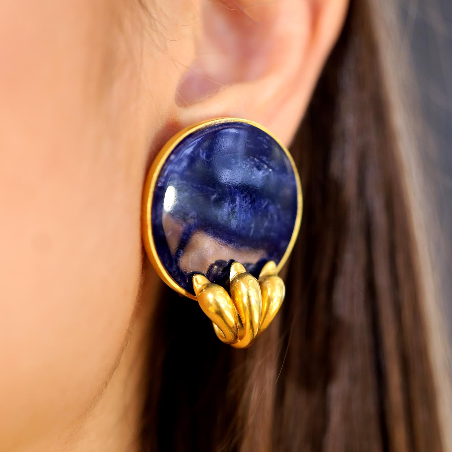Ilias Lalaounis Dramatic 18k Gold Sodalite Swan Earrings