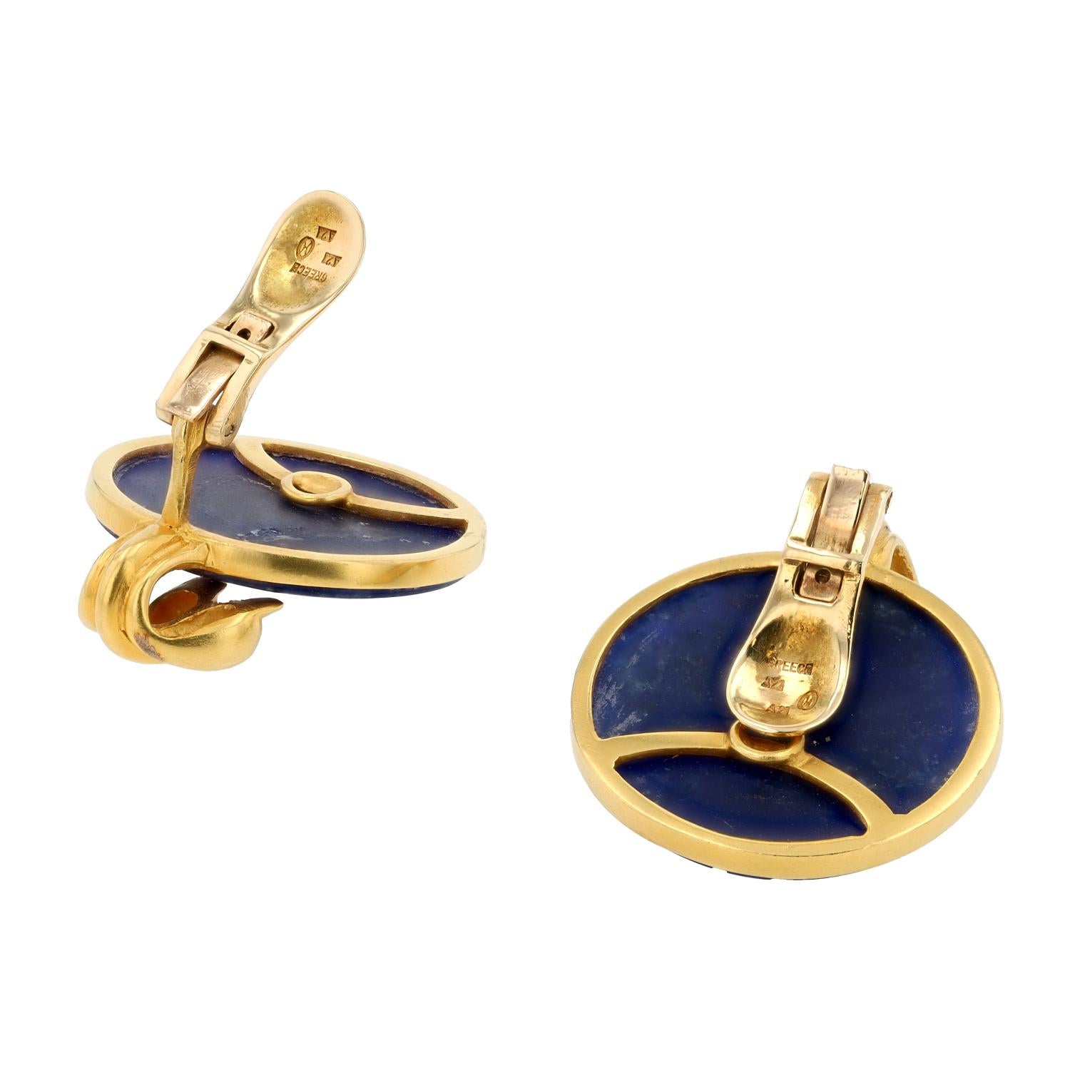 Ilias Lalaounis Dramatic 18k Gold Sodalite Swan Earrings