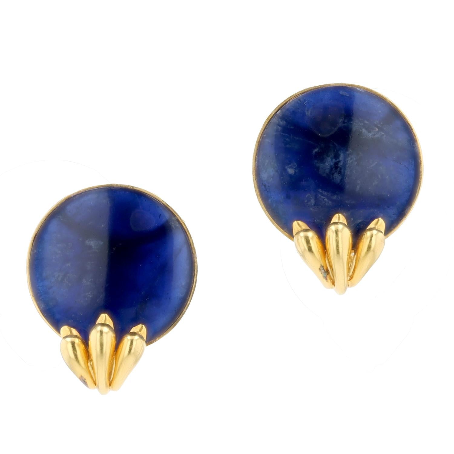 Ilias Lalaounis Dramatic 18k Gold Sodalite Swan Earrings