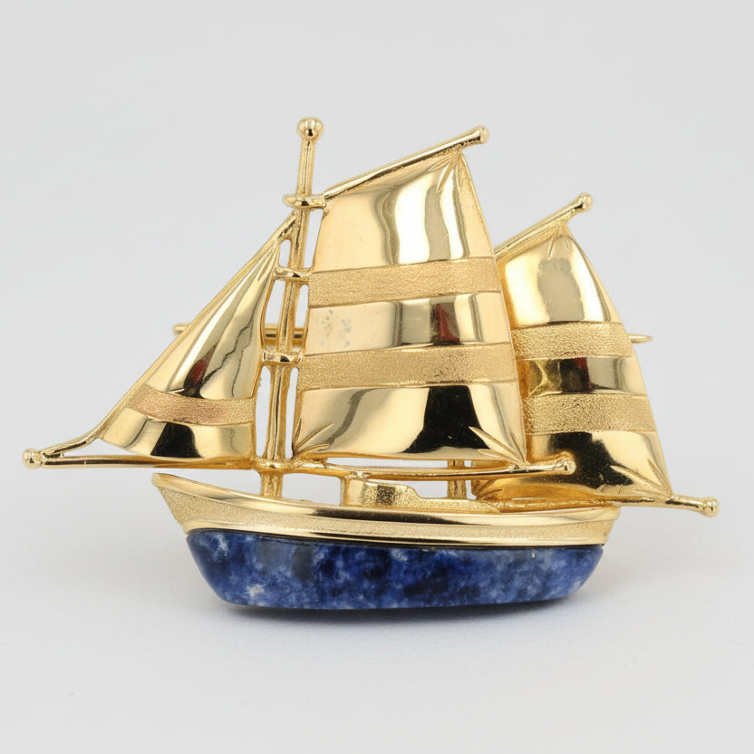 Vintage Lalaounis 18k Gold Sailboat Pin & Pendant Onassis Yacht