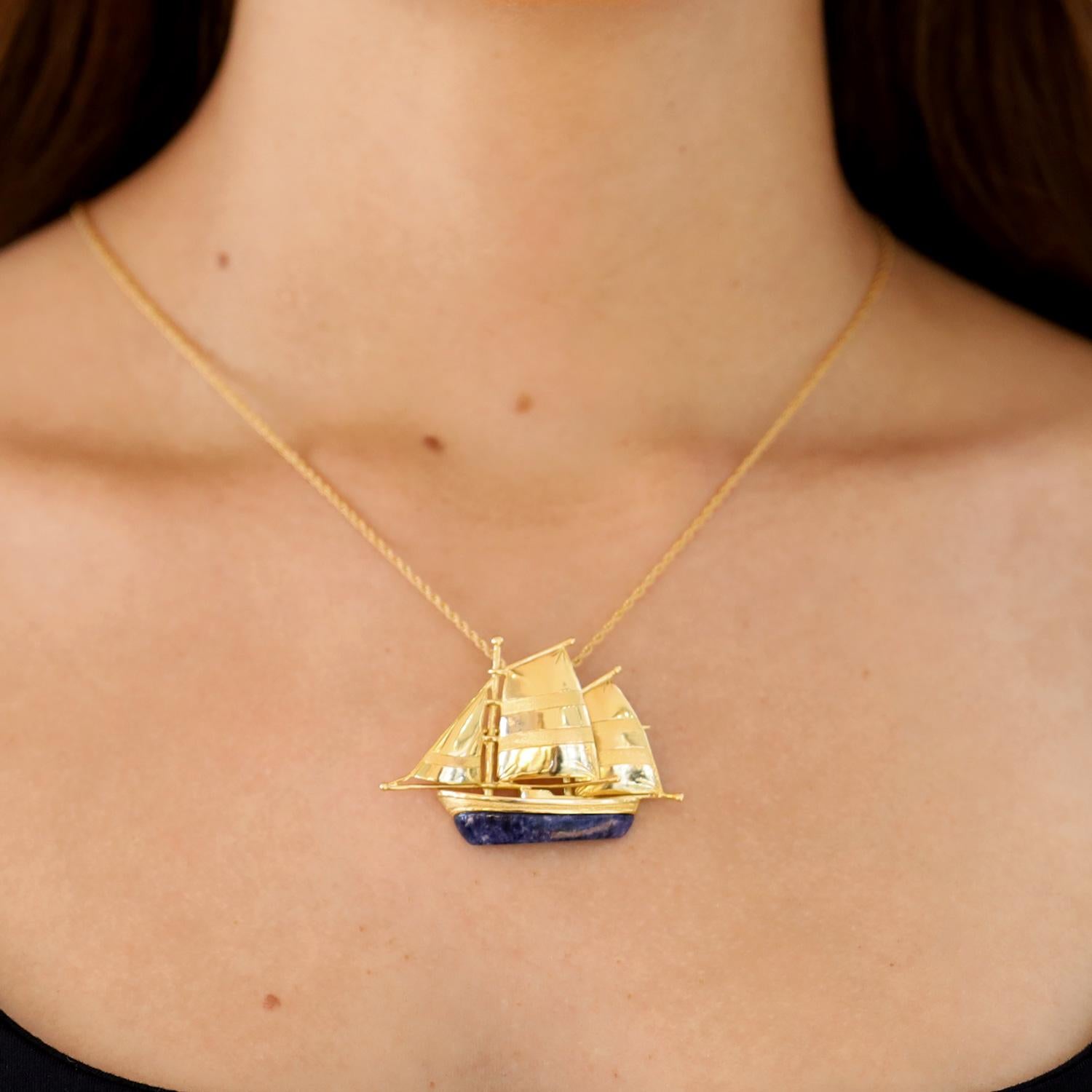 Vintage Lalaounis 18k Gold Sailboat Pin & Pendant Onassis Yacht