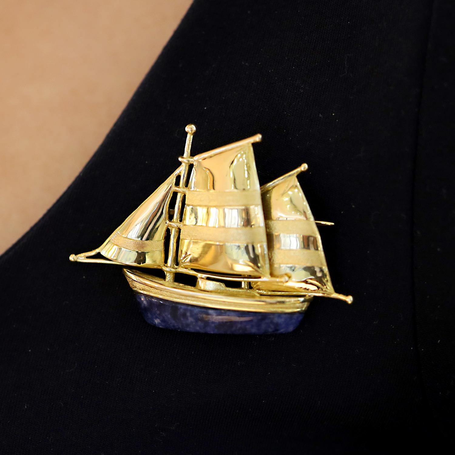 Vintage Lalaounis 18k Gold Sailboat Pin & Pendant Onassis Yacht