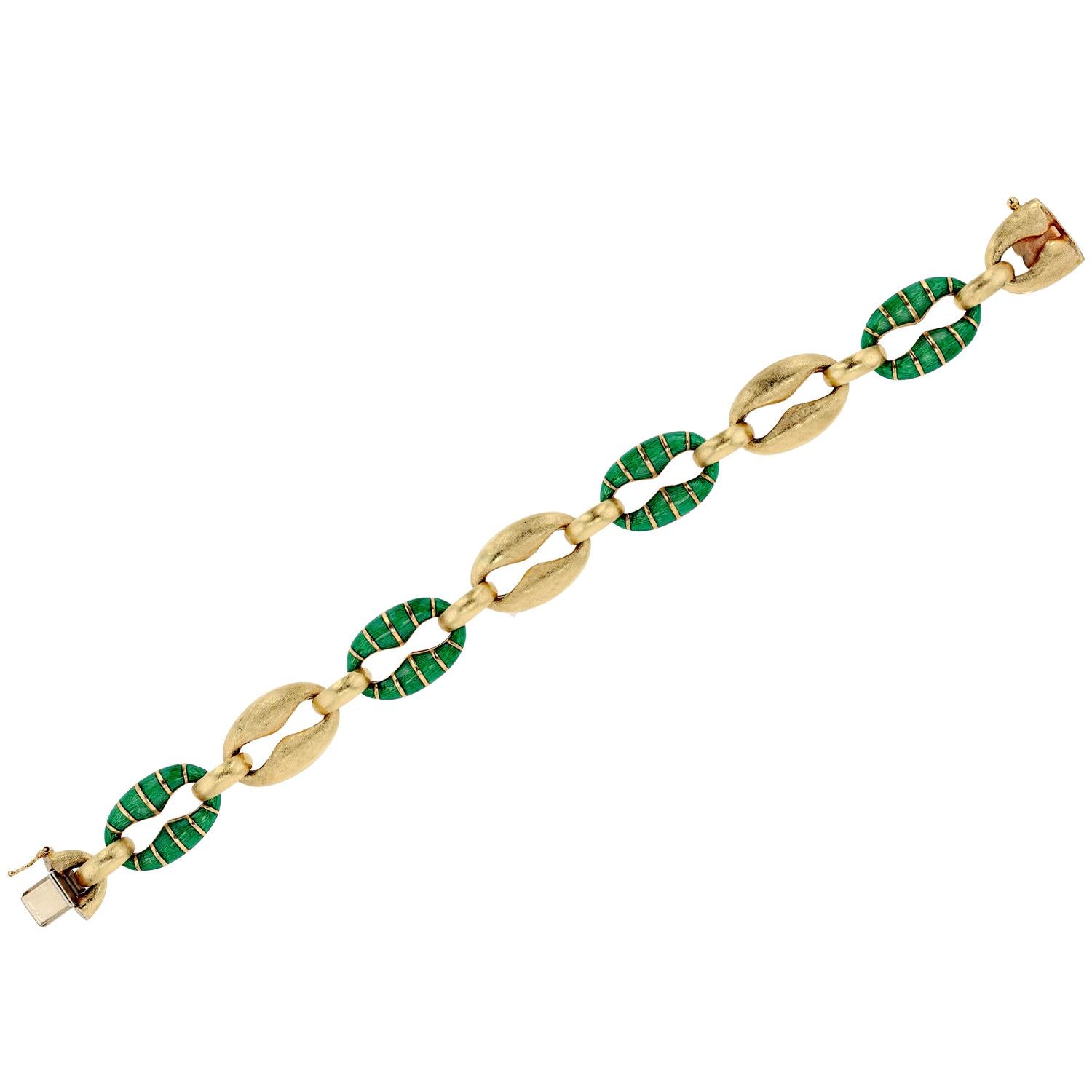 Retro Italian 18k Gold and Enamel Heavy Link Bracelet