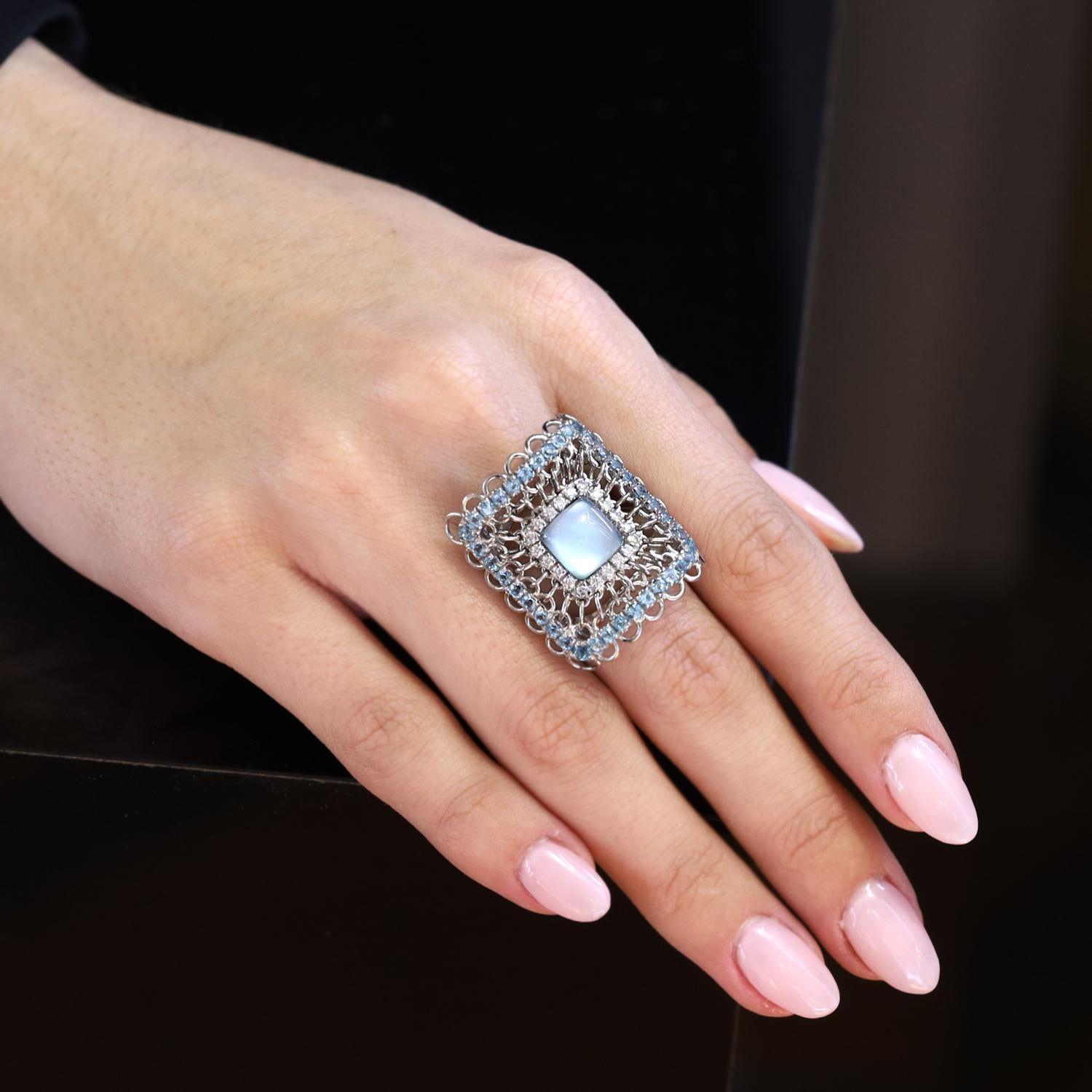 Garavelli Aquamarine & Diamond 18k White Gold Shield Cocktail Ring