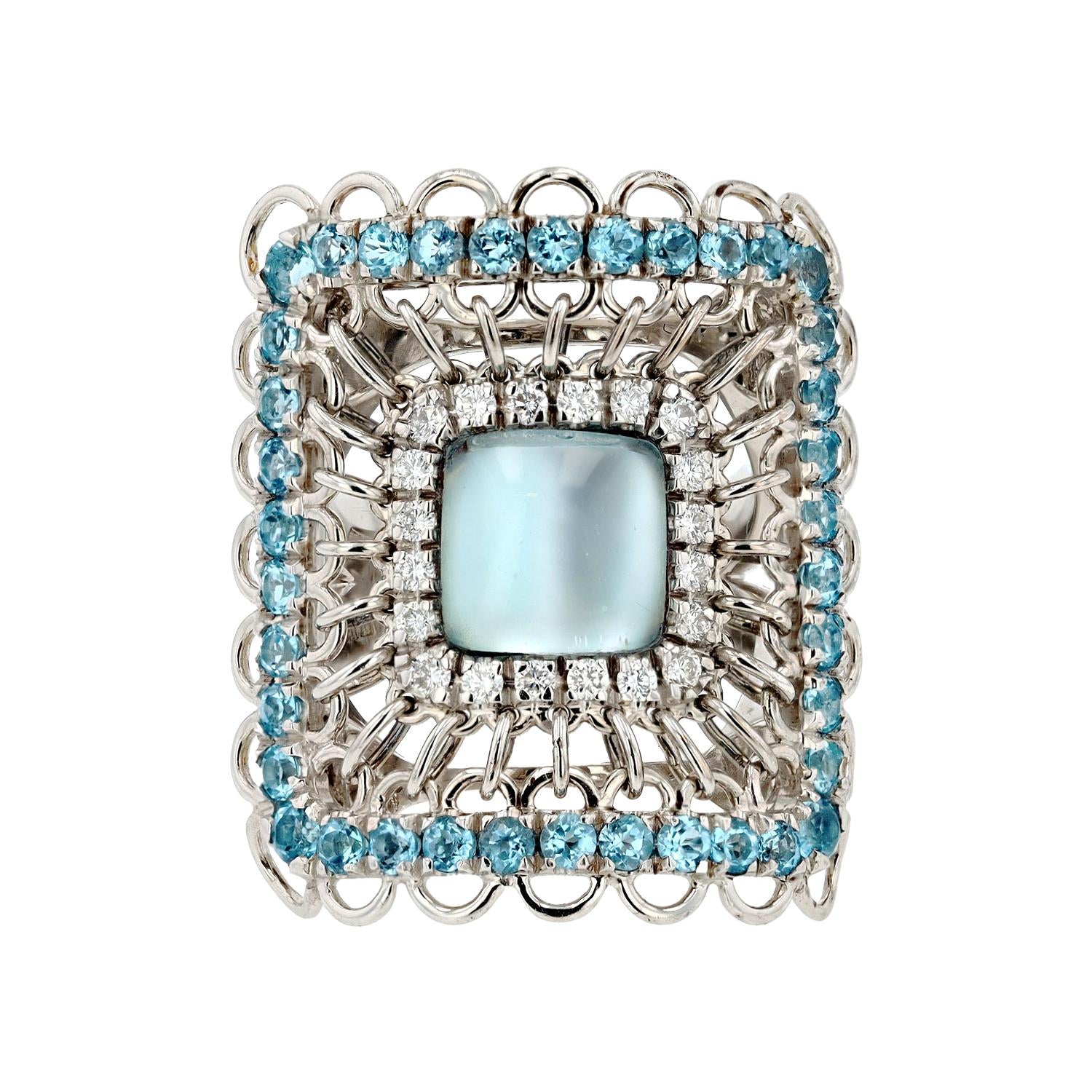 Garavelli Aquamarine & Diamond 18k White Gold Shield Cocktail Ring