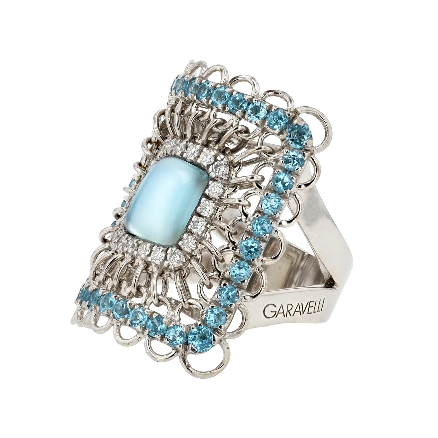 Garavelli Aquamarine & Diamond 18k White Gold Shield Cocktail Ring