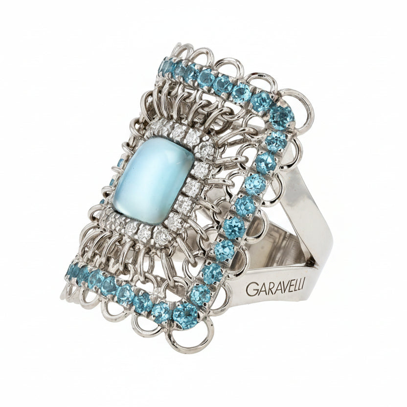 Garavelli Aquamarine & Diamond 18k White Gold Shield Cocktail Ring