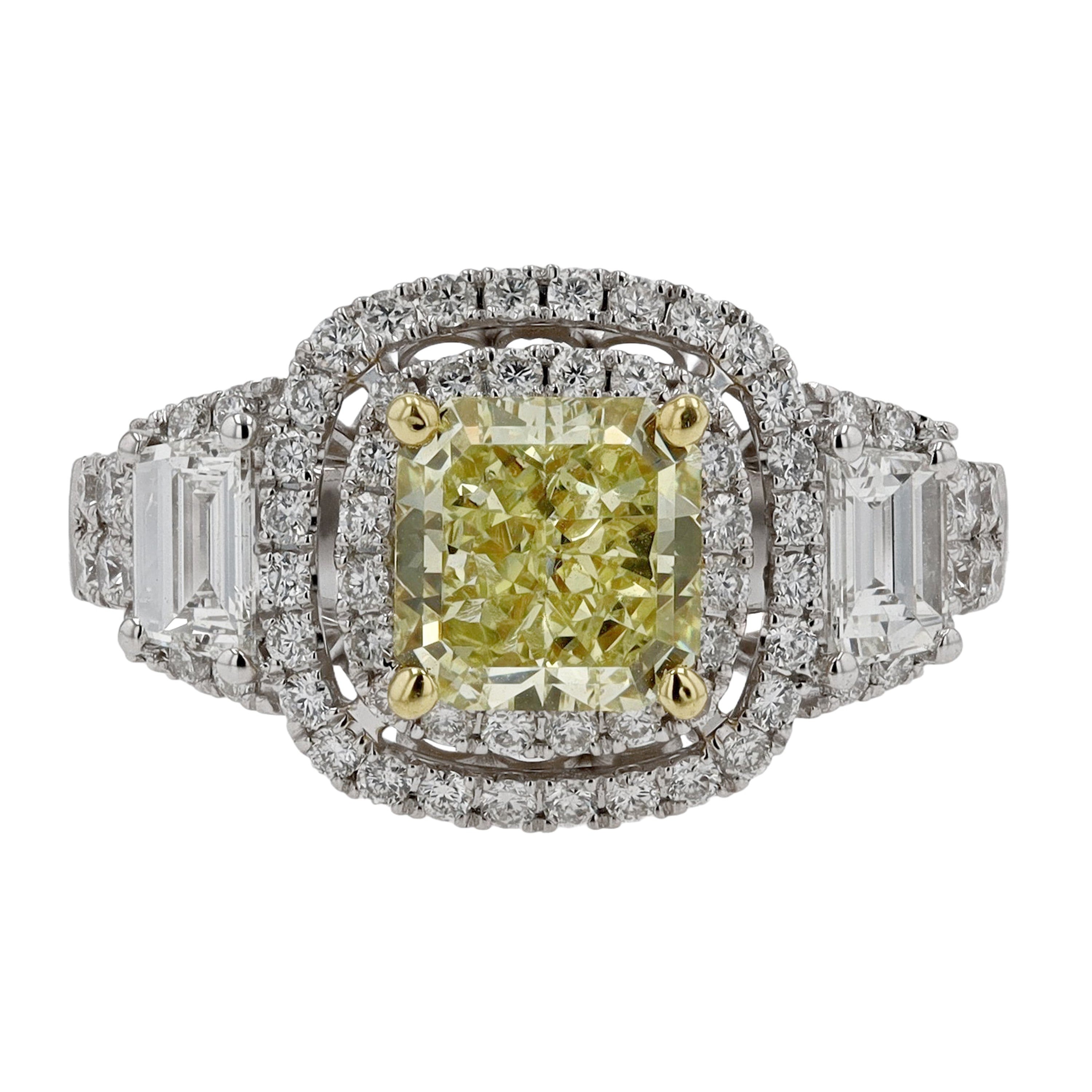 Contemporary Estate GIA Certified 1.55 Carat Fancy Yellow Diamond Engagement Ring