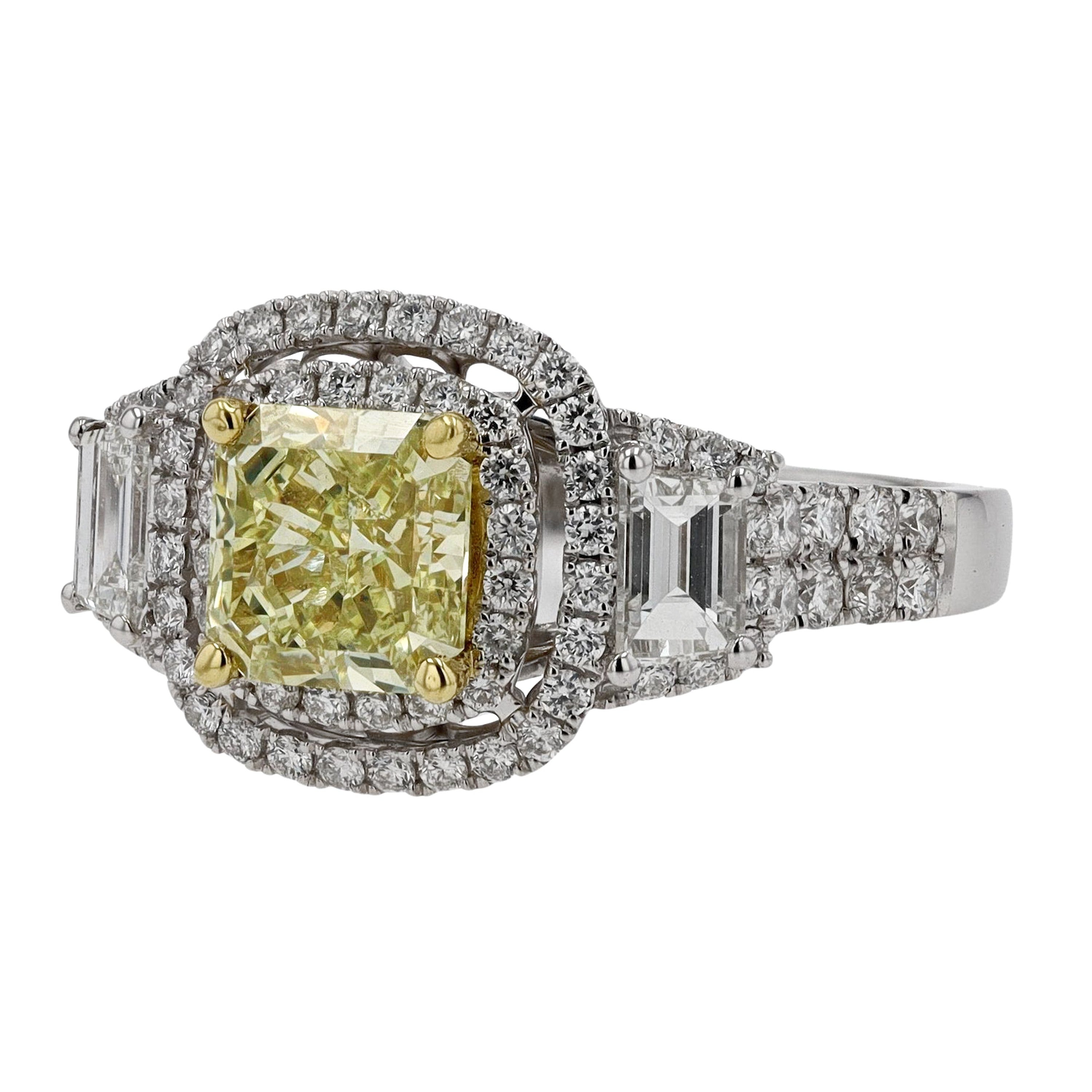 Contemporary Estate GIA Certified 1.55 Carat Fancy Yellow Diamond Engagement Ring
