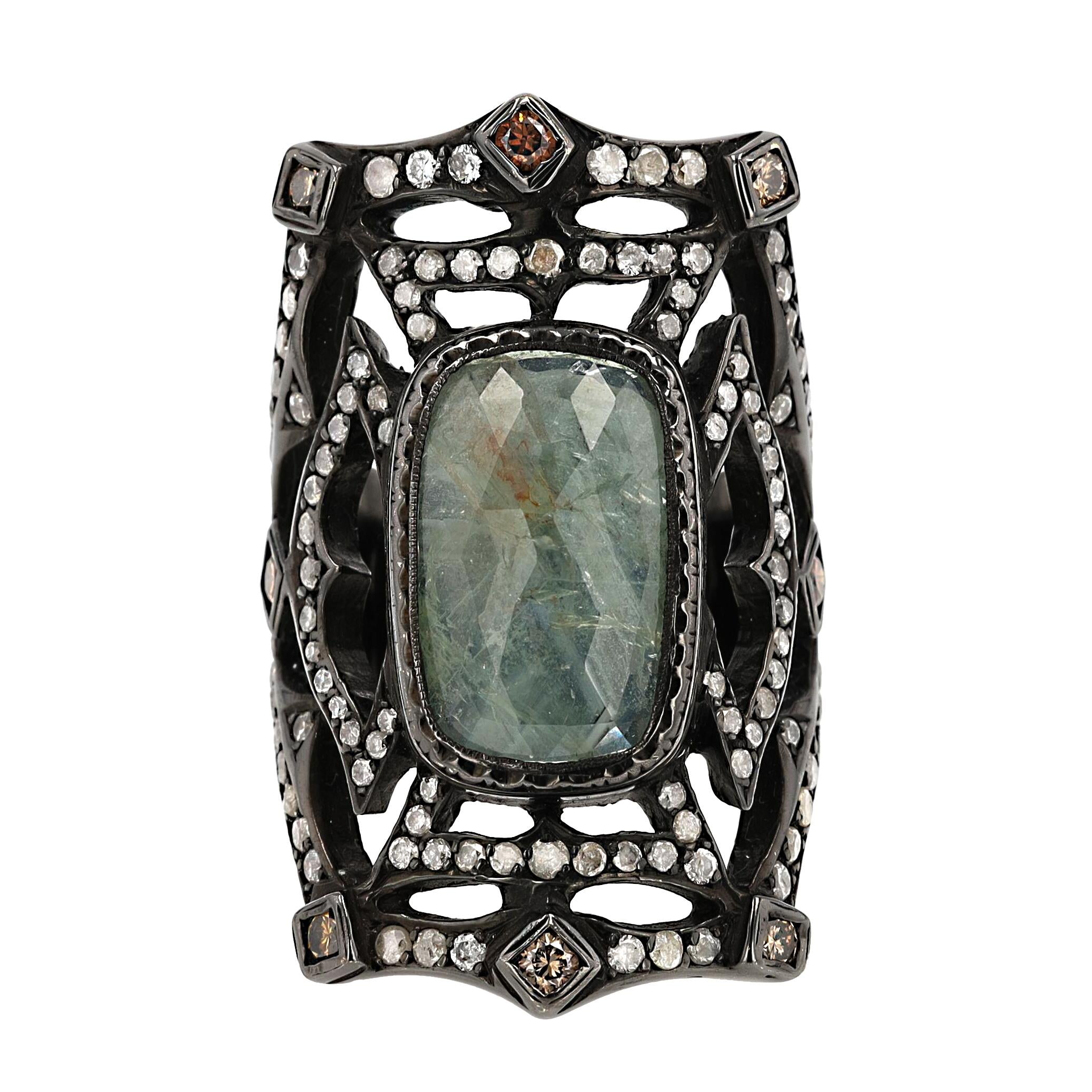 Loree Rodkin Gothic 6 Carat Center Diamond Cuff Cocktail Ring