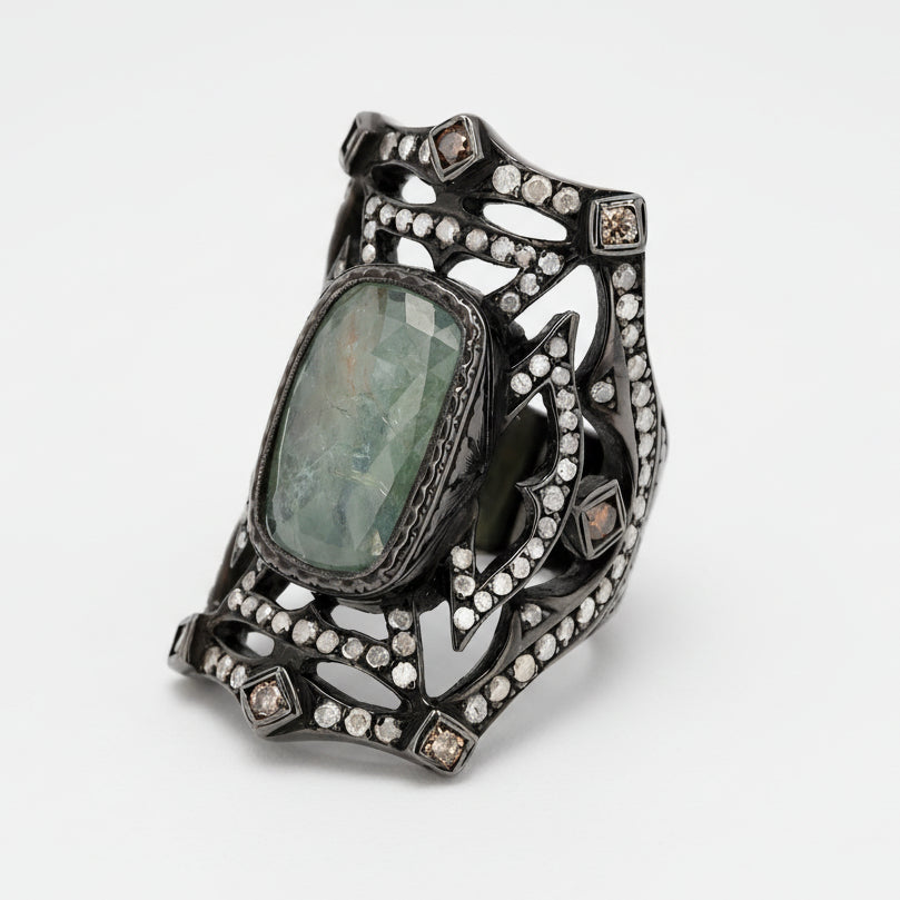 Loree Rodkin Gothic 6 Carat Center Diamond Cuff Cocktail Ring