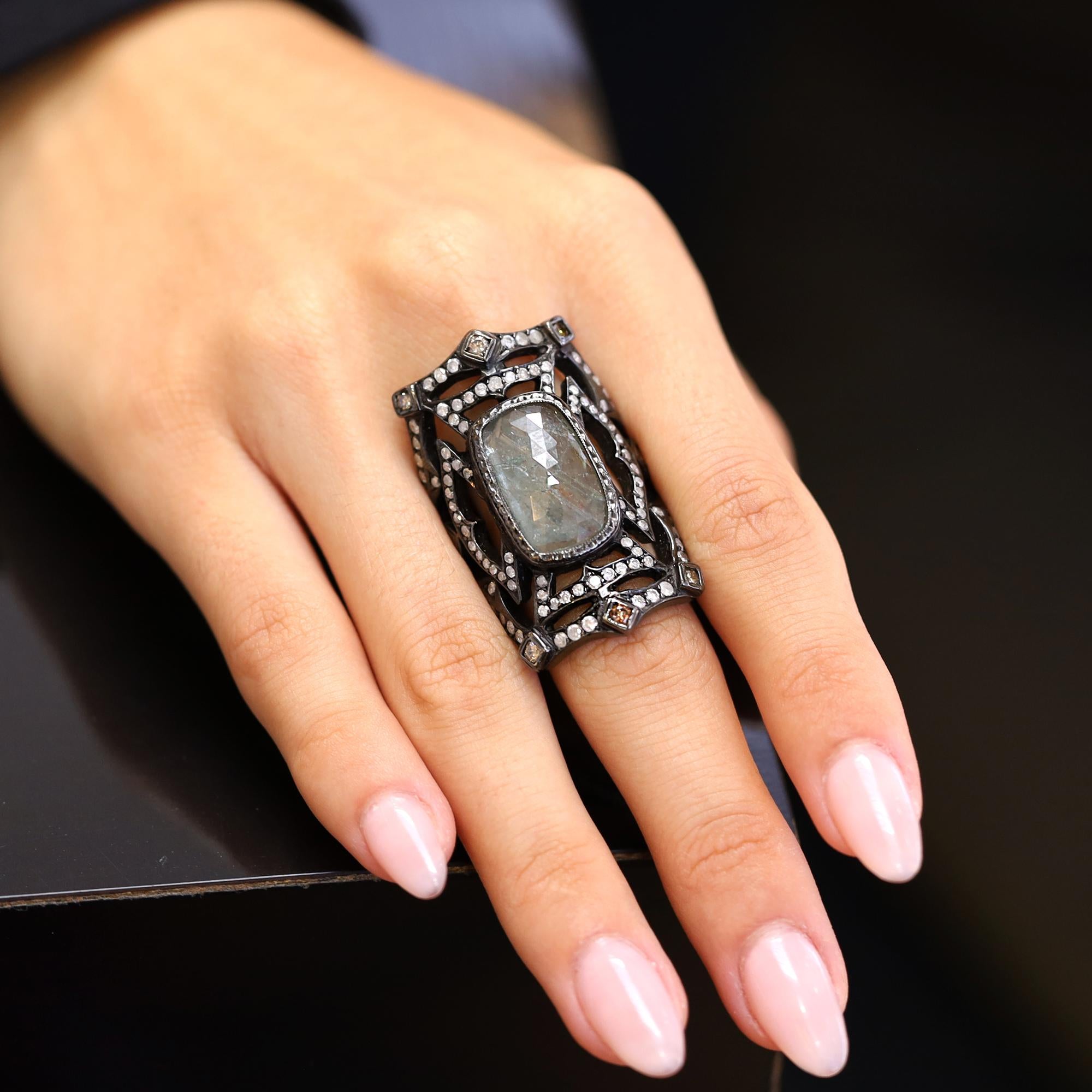 Loree Rodkin Gothic 6 Carat Center Diamond Cuff Cocktail Ring