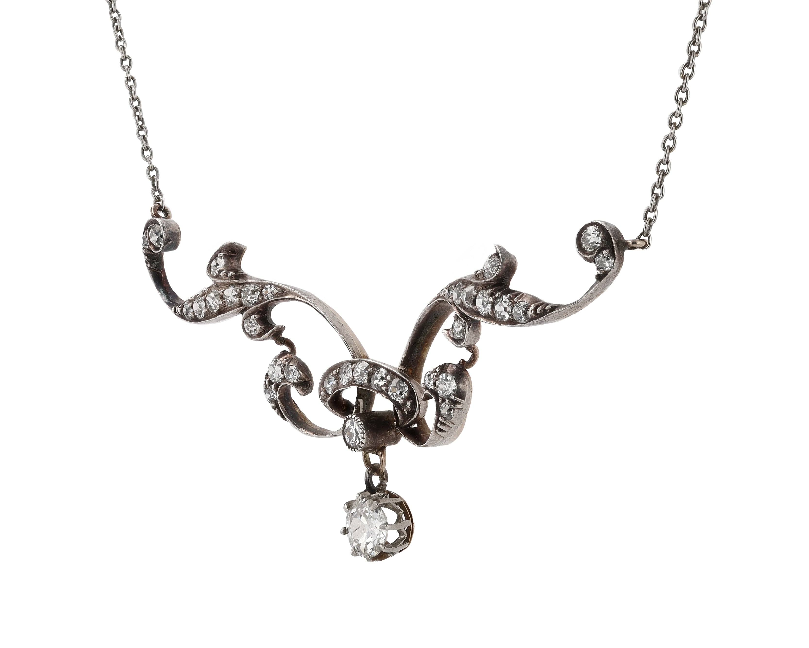 Antique Belle Epoque Diamond Lavalier Necklace