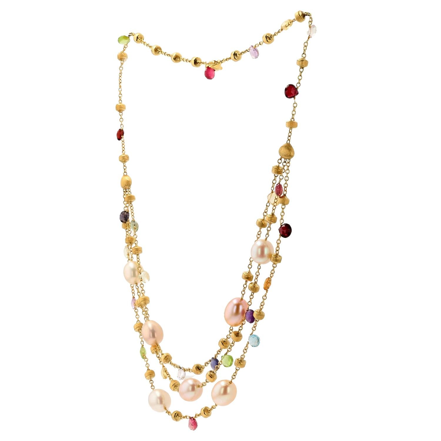 Marco Bicego Multi-Gemstone & Pearl 18k Gold Paradise Necklace