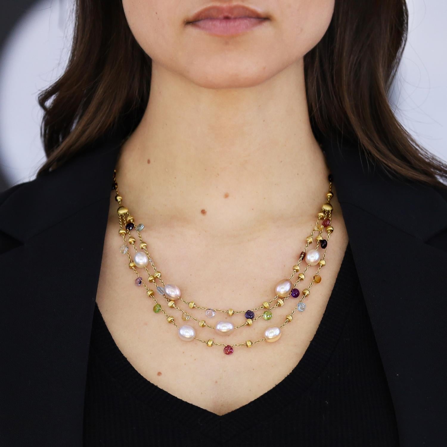 Marco Bicego Multi-Gemstone & Pearl 18k Gold Paradise Necklace