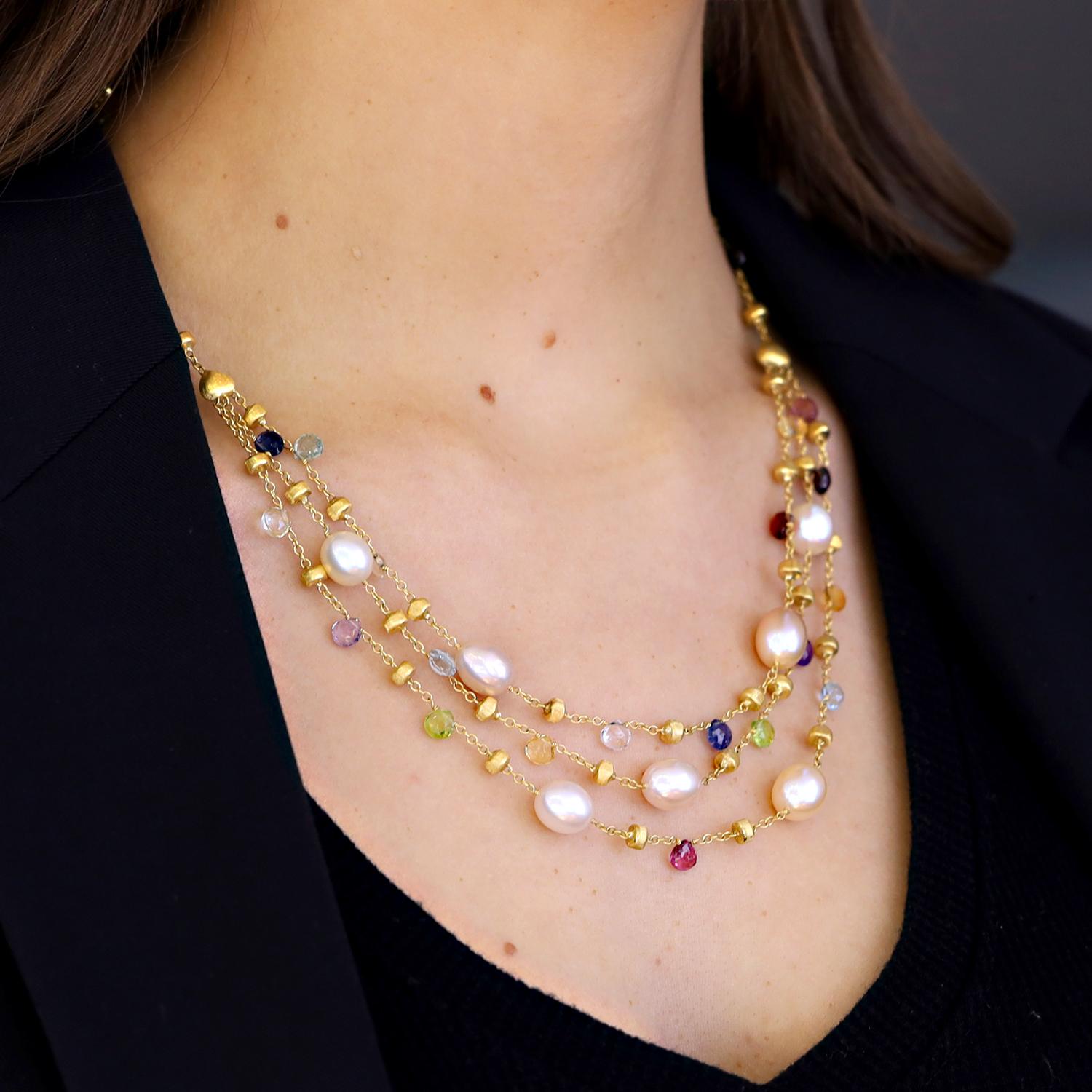 Marco Bicego Multi-Gemstone & Pearl 18k Gold Paradise Necklace
