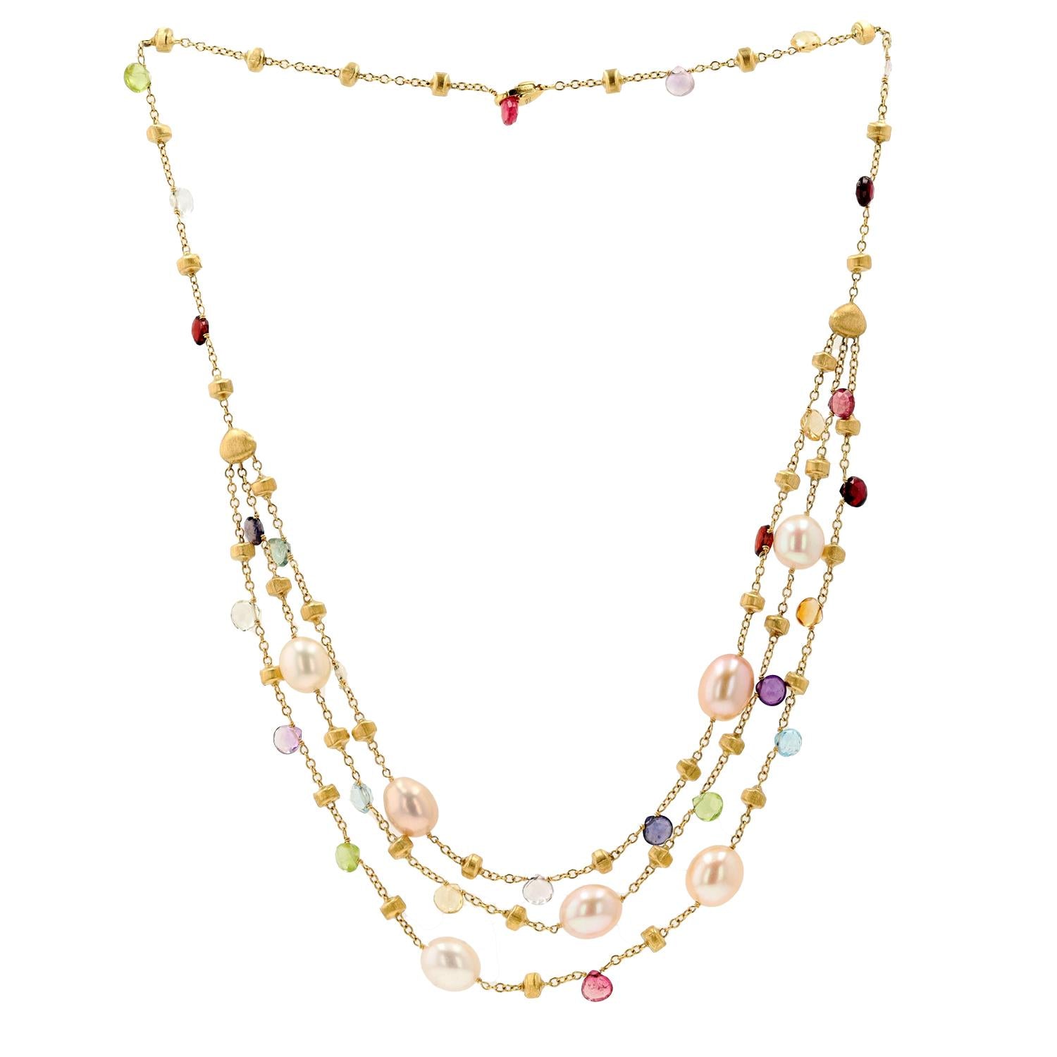 Marco Bicego Multi-Gemstone & Pearl 18k Gold Paradise Necklace