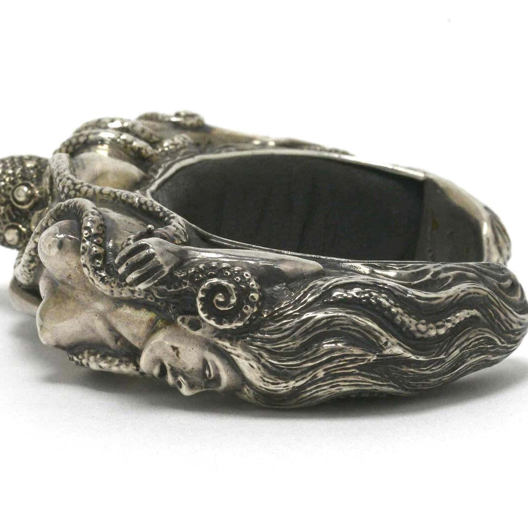 Mens Bracelet Octopus & Nude Woman Silver Cuff Japanese Shunga Erotica