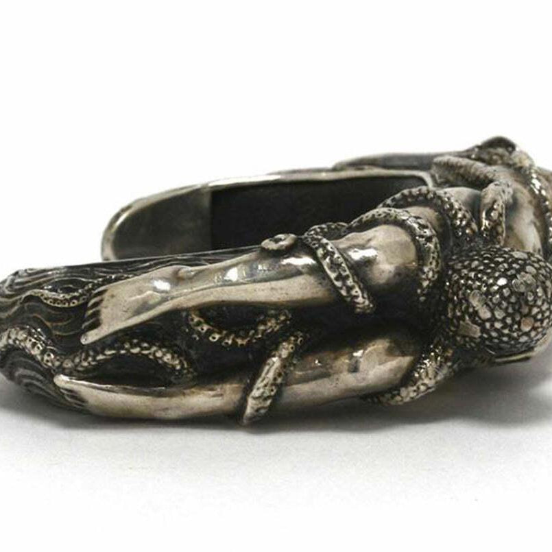 Mens Bracelet Octopus & Nude Woman Silver Cuff Japanese Shunga Erotica