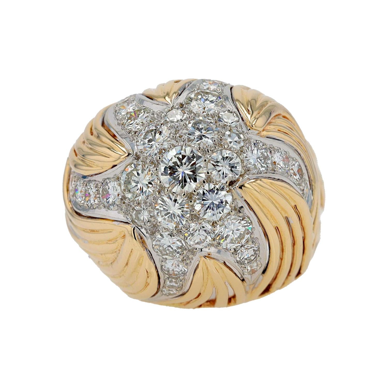 Mid-Century 1.50 Carat Cluster Diamond Dome Cocktail Ring