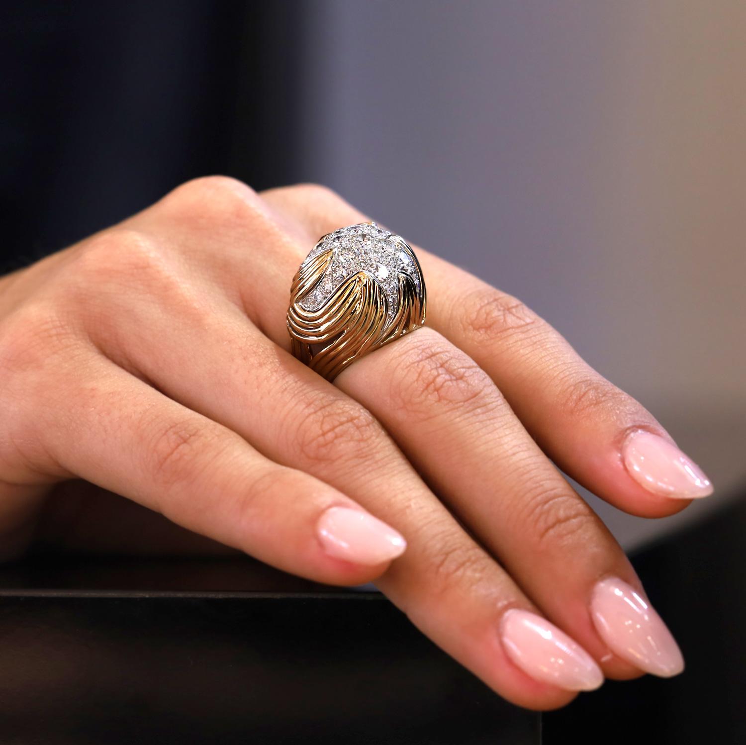 Mid-Century 1.50 Carat Cluster Diamond Dome Cocktail Ring