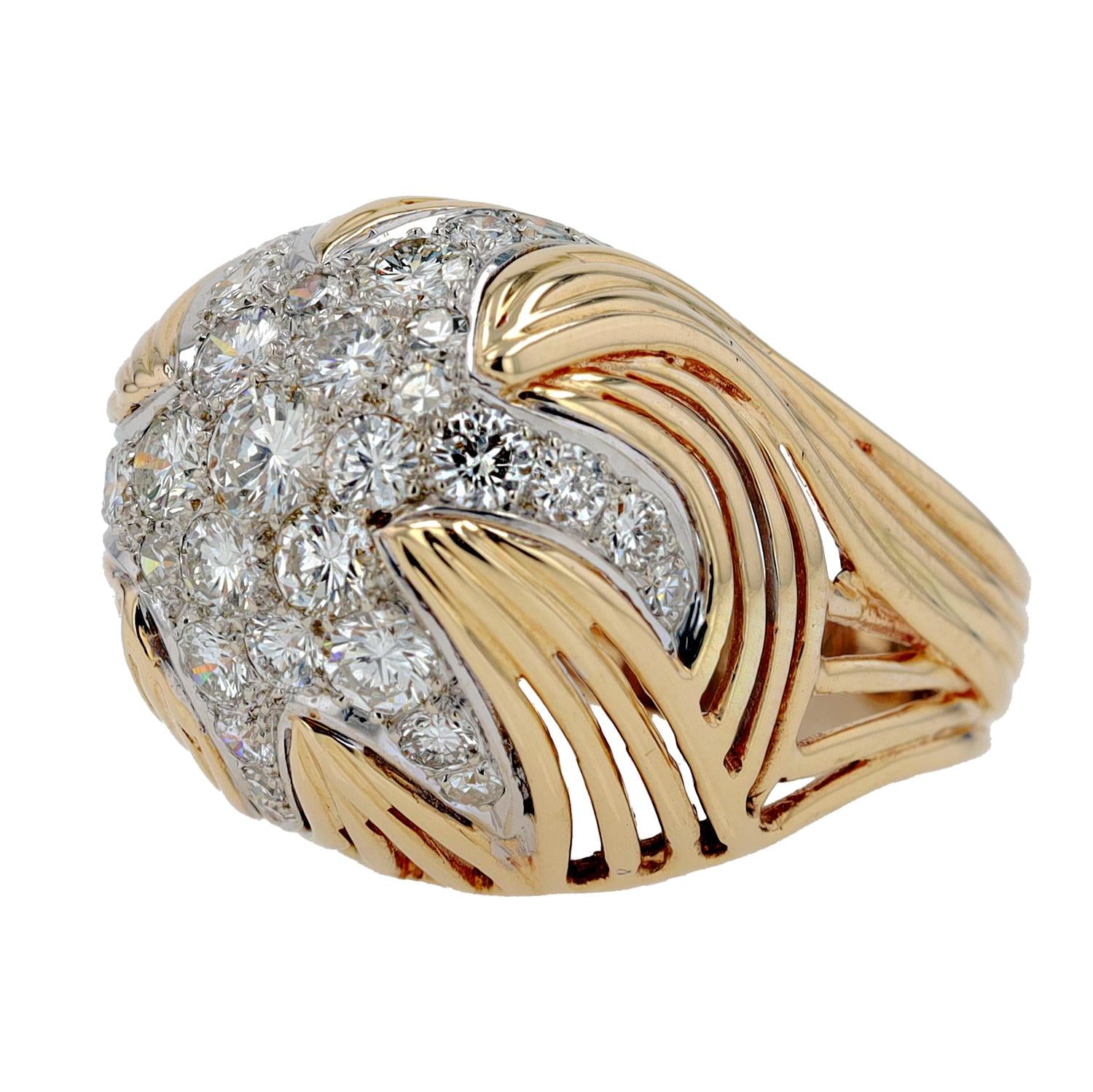 Mid-Century 1.50 Carat Cluster Diamond Dome Cocktail Ring