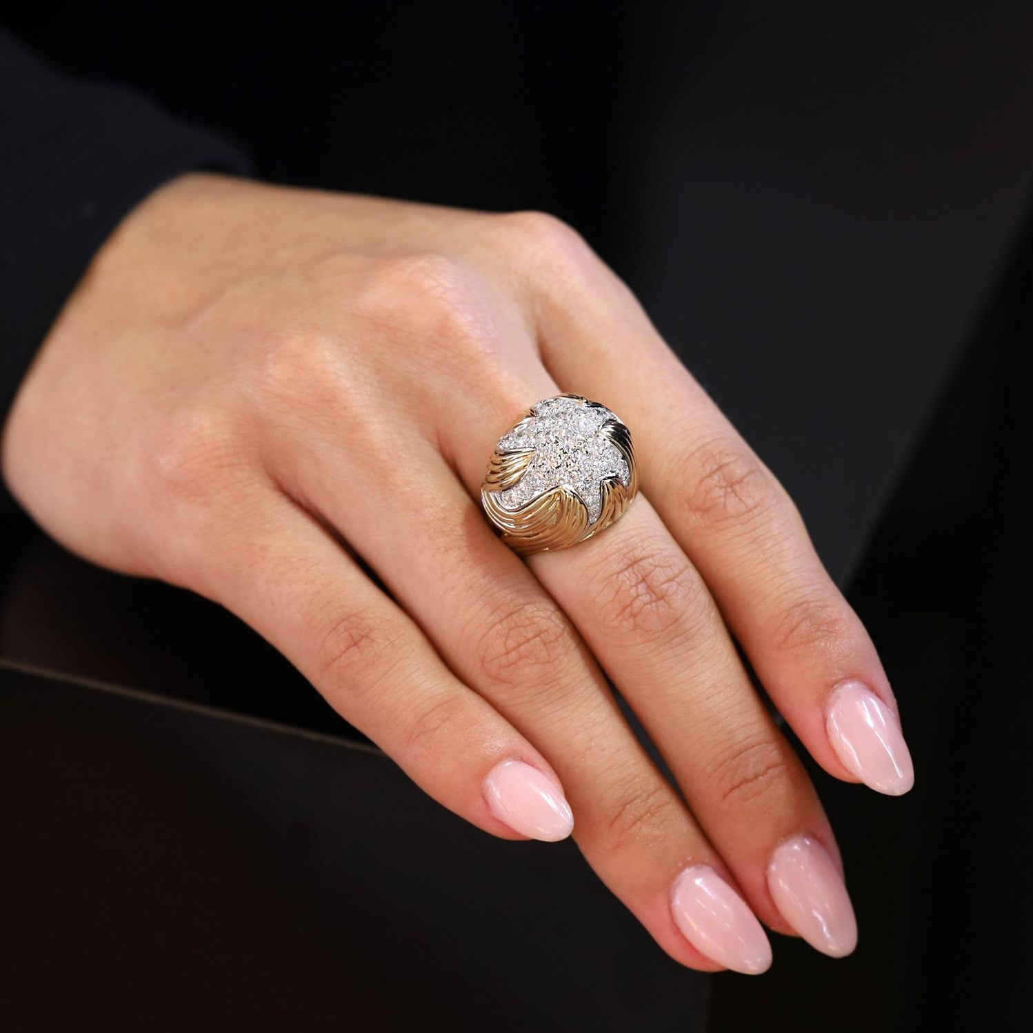 Mid-Century 1.50 Carat Cluster Diamond Dome Cocktail Ring