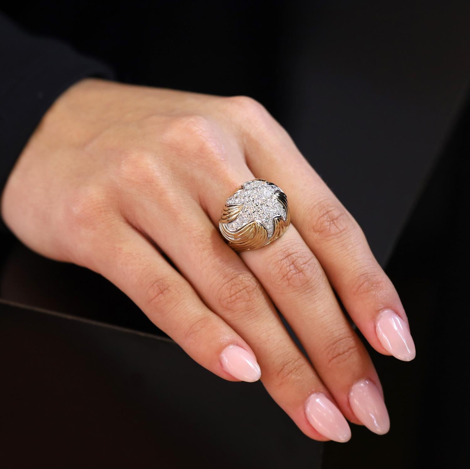 Mid-Century 1.50 Carat Cluster Diamond Dome Cocktail Ring