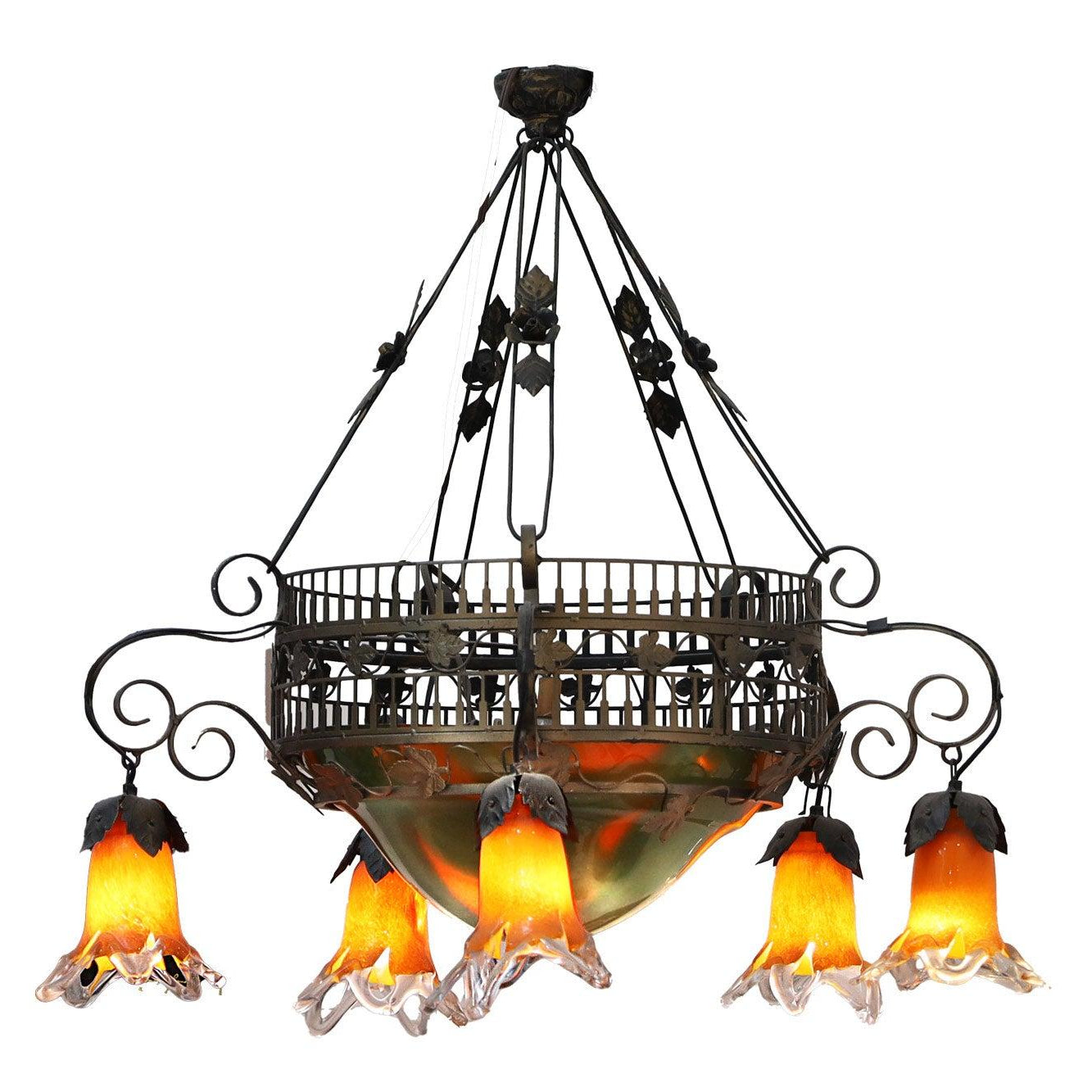 Murano Glass and Iron Art Nouveau Chandelier