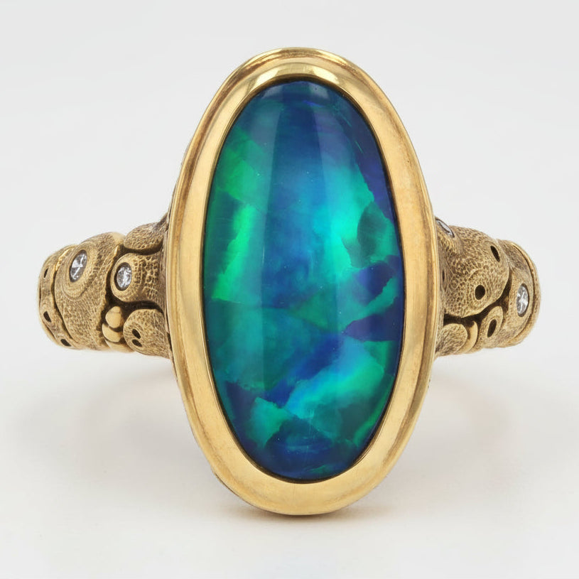 New Alex Sepkus 3.94 Carat Black Opal 18k Gold Ring