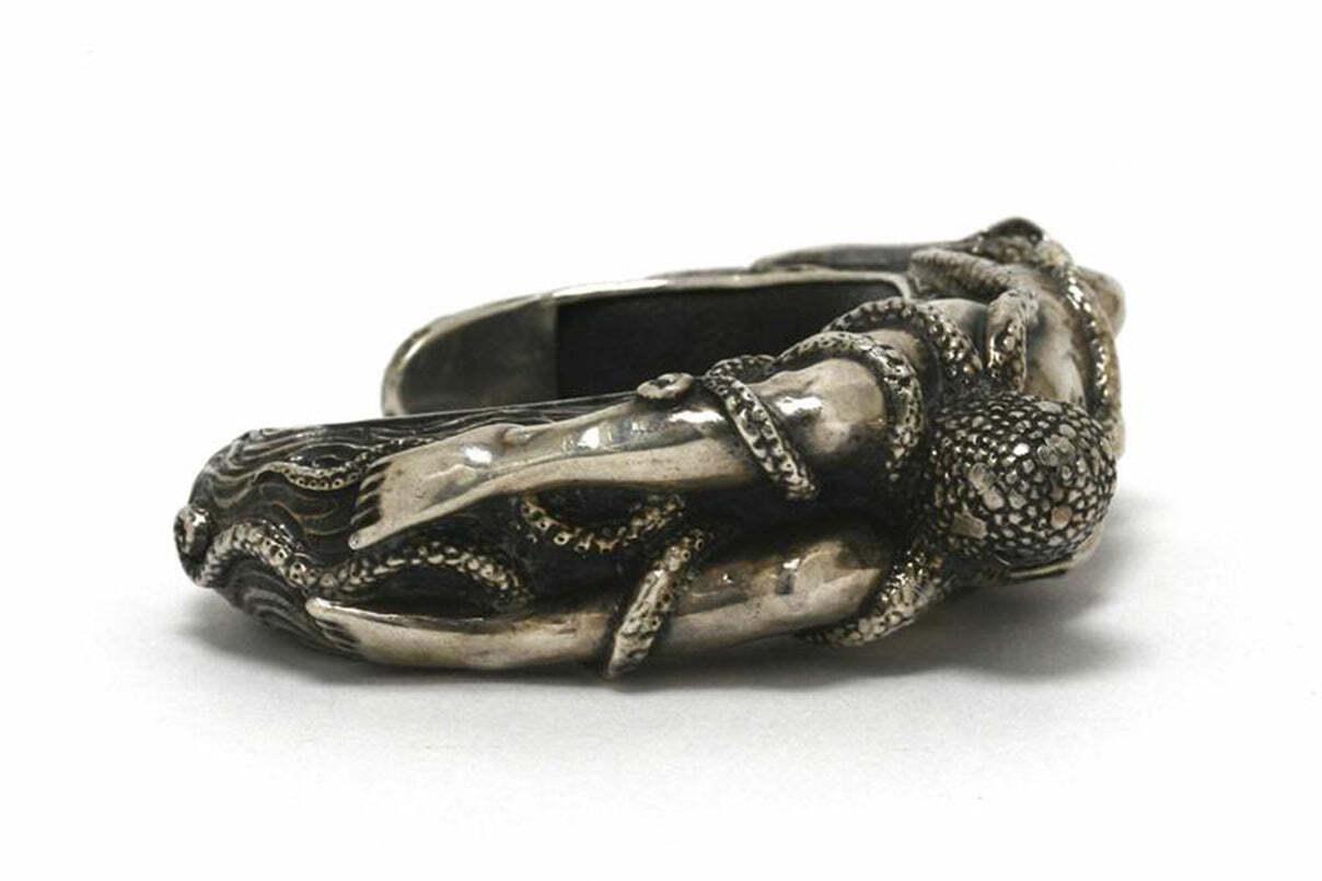 Octopus & Nude Woman Silver Cuff Bracelet Japanese Shunga Erotica Statement