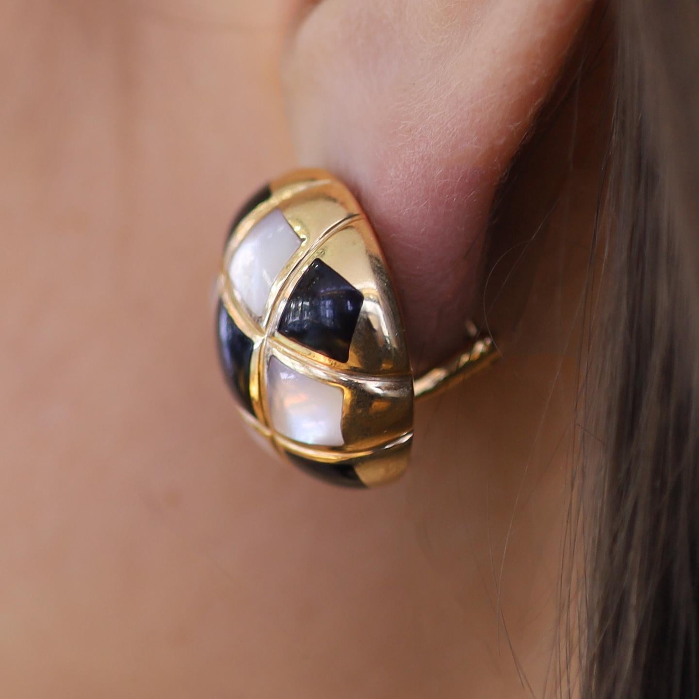 Vintage Angela Cummings Style Onyx & Mother of Pearl Checkerboard 14k Earrings