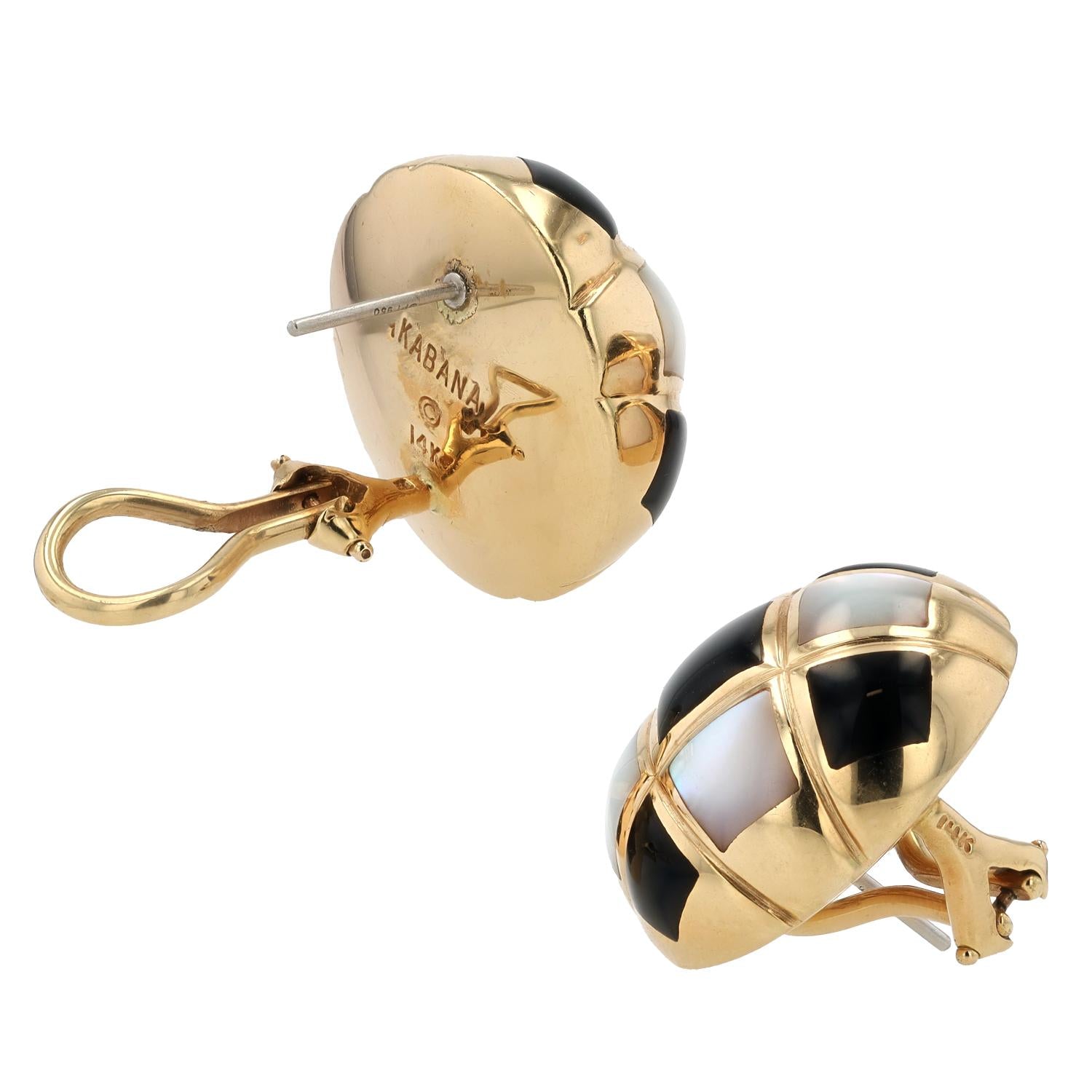 Vintage Angela Cummings Style Onyx & Mother of Pearl Checkerboard 14k Earrings