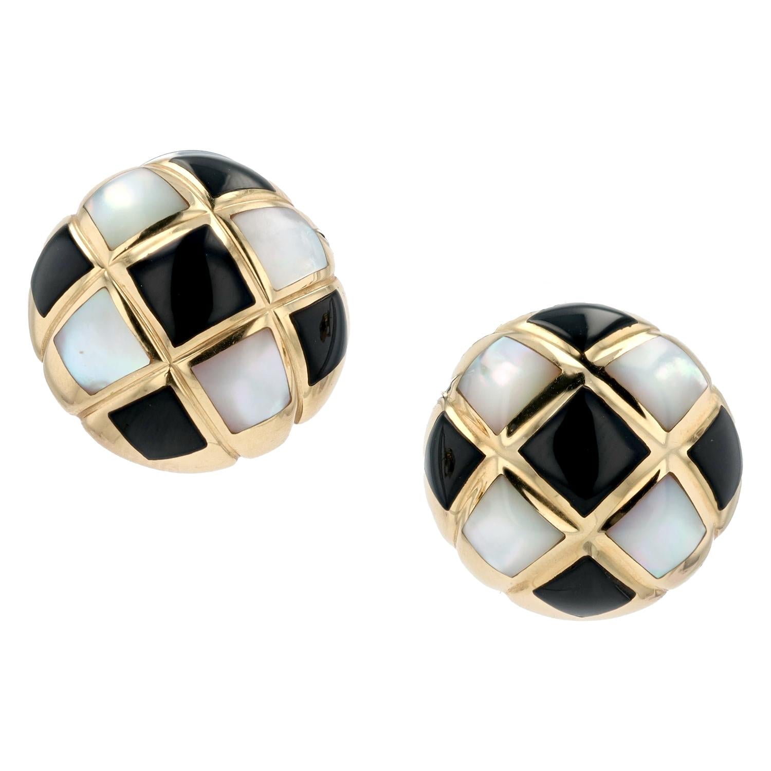Vintage Angela Cummings Style Onyx & Mother of Pearl Checkerboard 14k Earrings