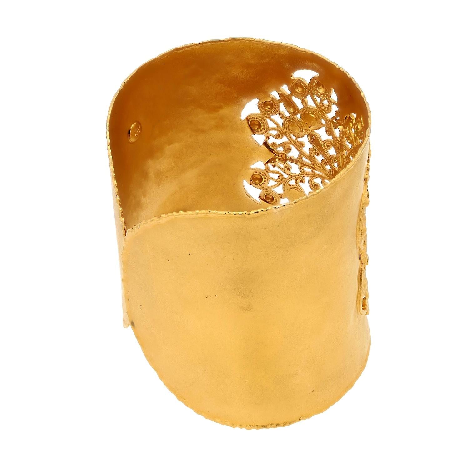 Bold Byzantine Wide Cuff 14k Gold Bangle Bracelet