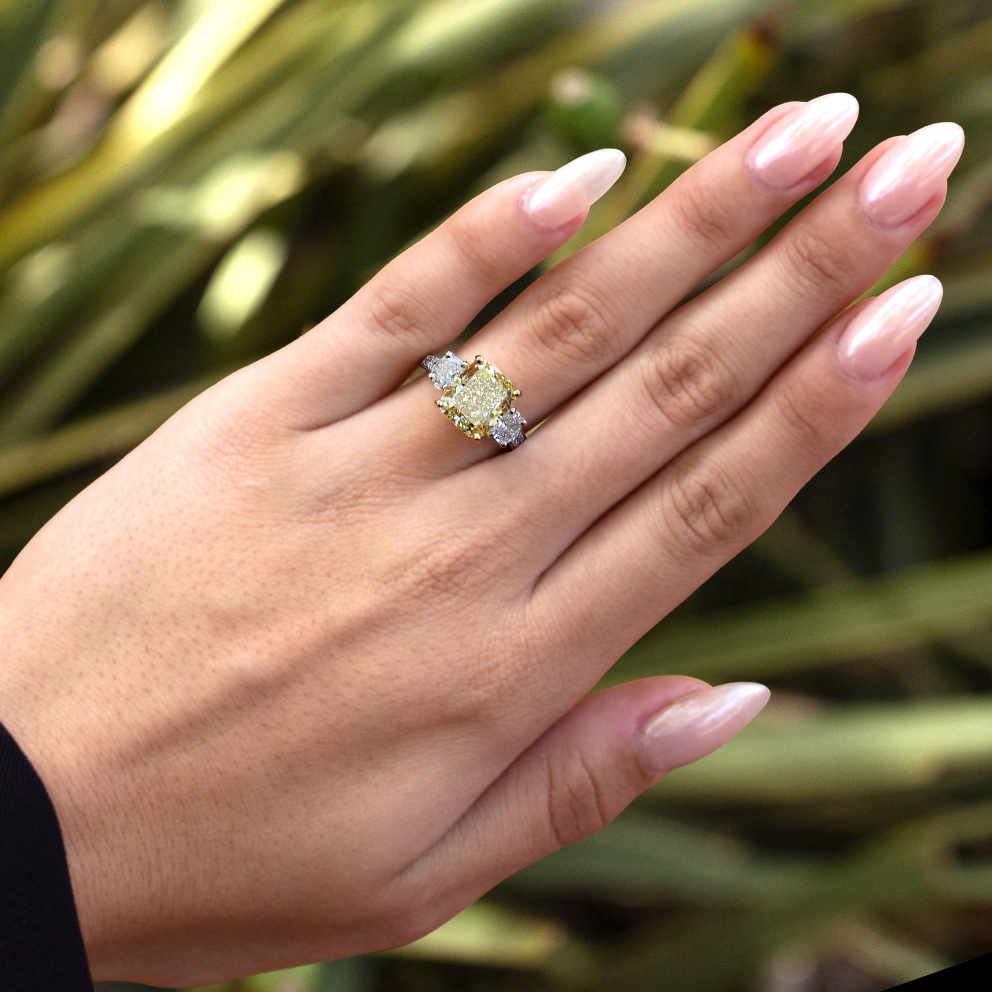 Oscar Heyman GIA Certified 5.04 Carat Fancy Yellow Diamond Engagement Ring