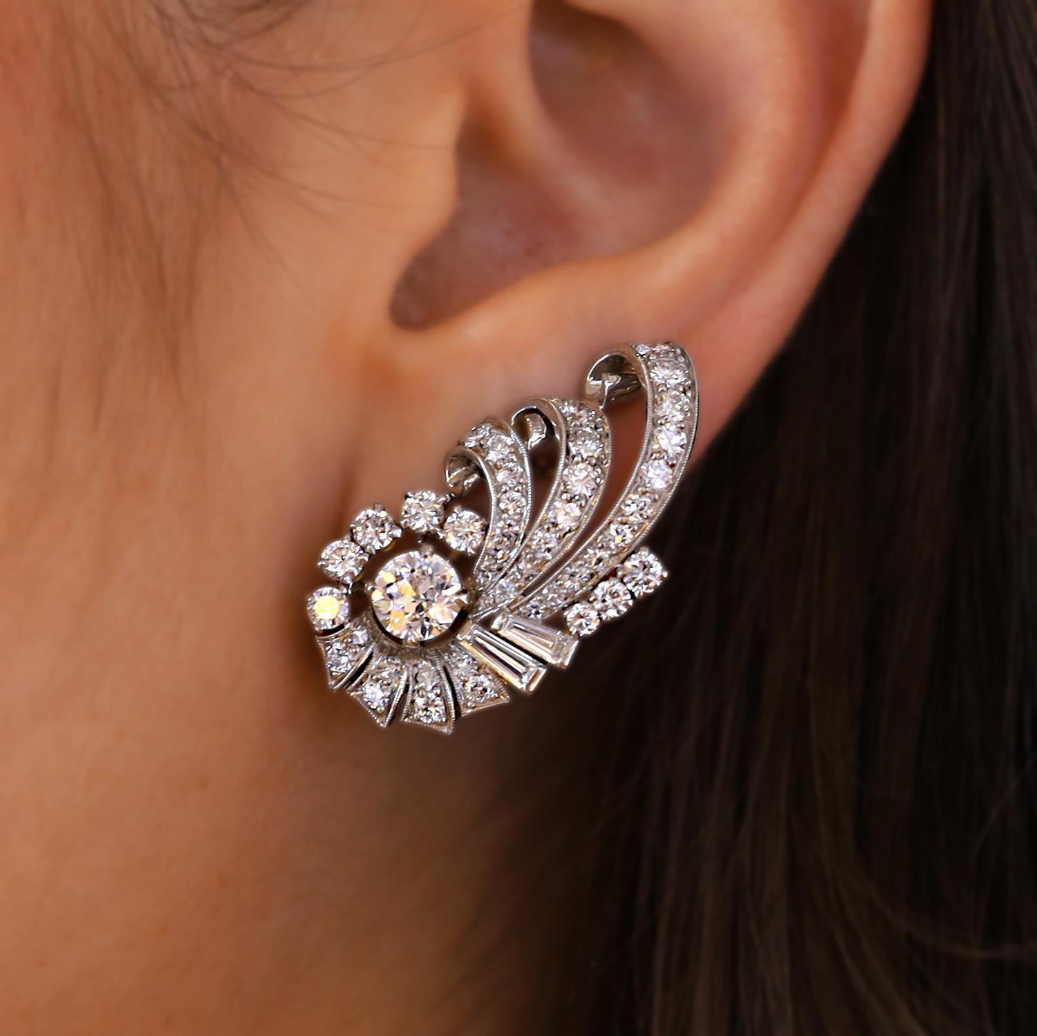 Raymond Yard 4 1/2 Carat Diamond French Clip Earrings