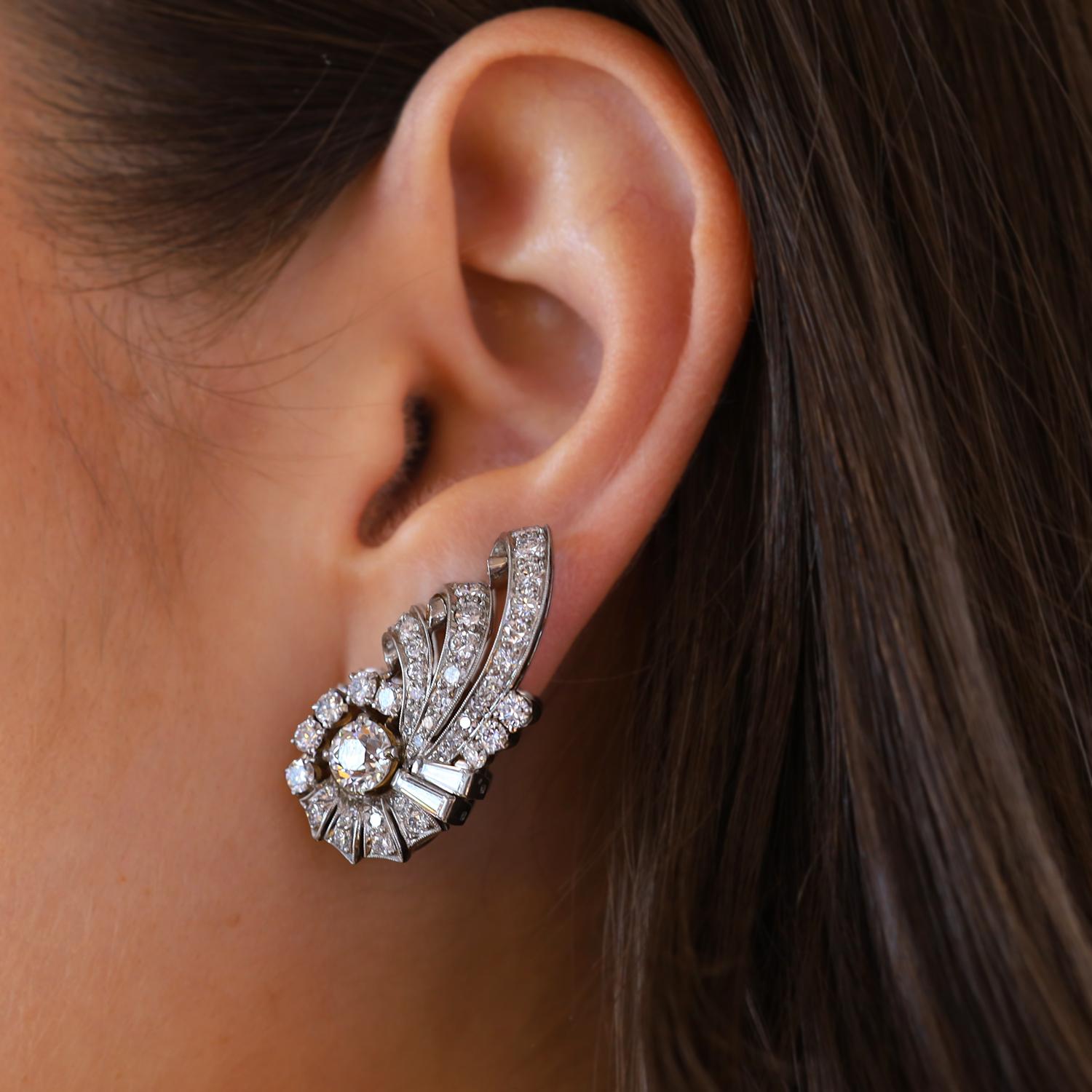 Raymond Yard 4 1/2 Carat Diamond French Clip Earrings