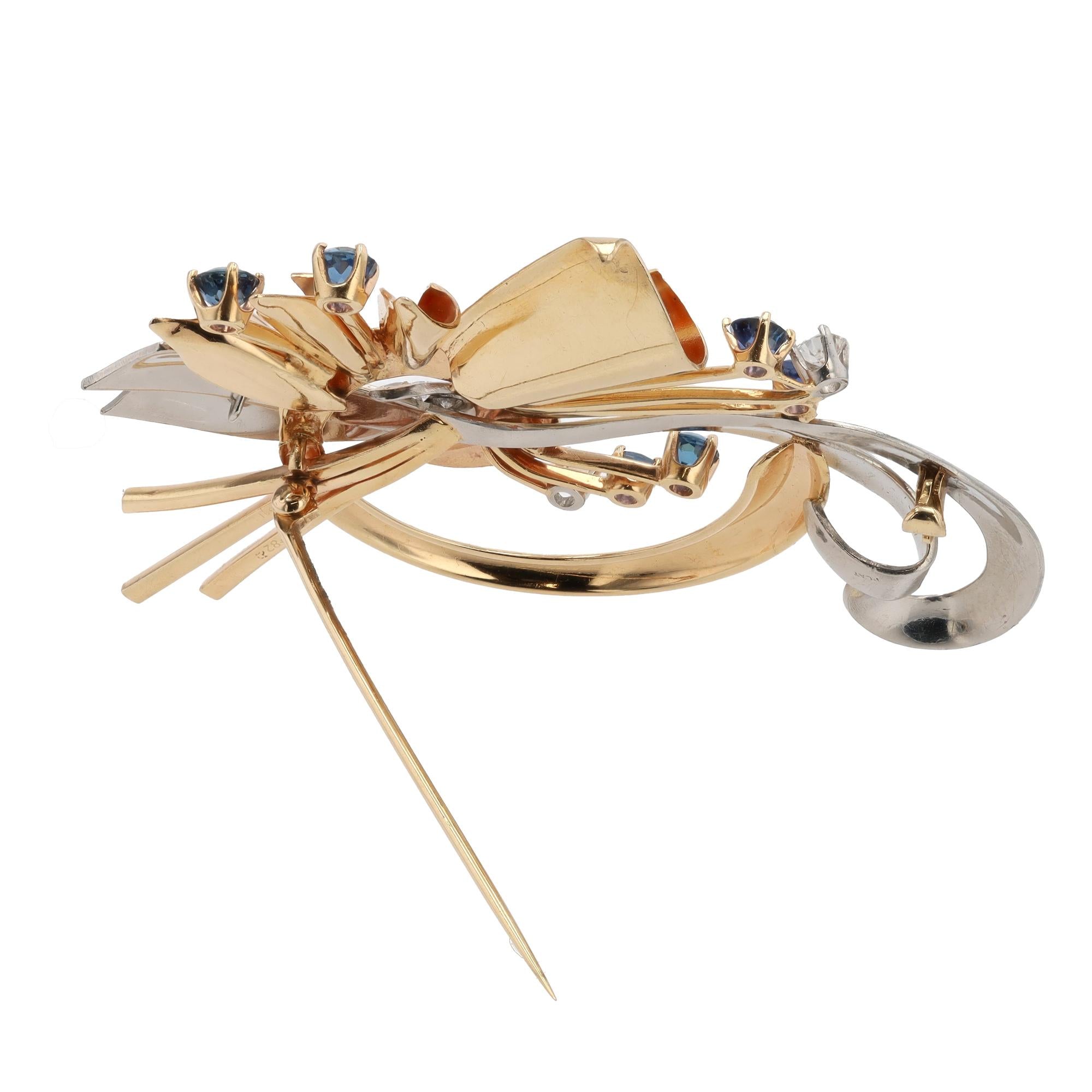 Retro Platinum/Gold Diamond & Sapphire Cosmic Brooch Pin-Pendant