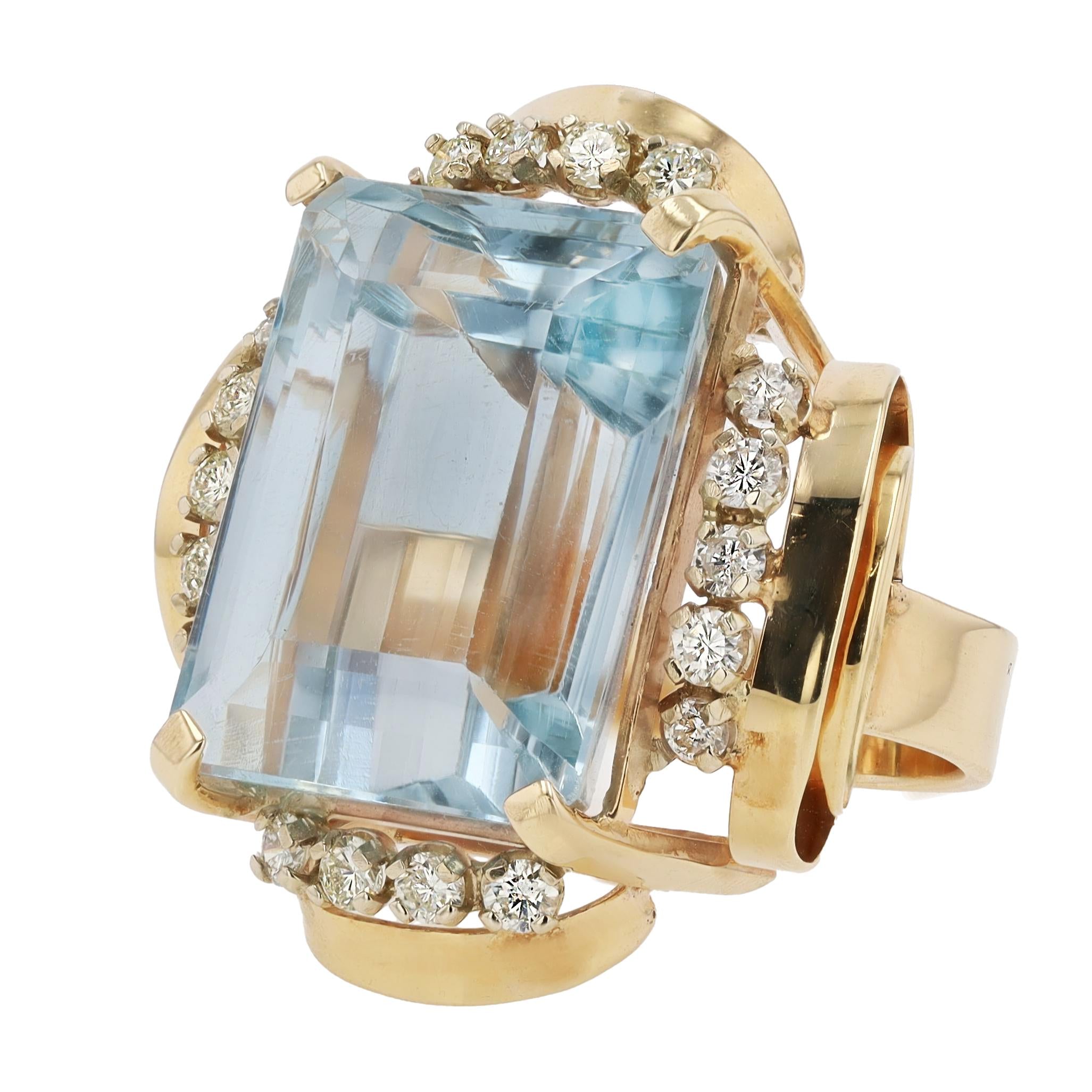 Retro 55 Carat Aquamarine & Diamond Monumental Cocktail Ring