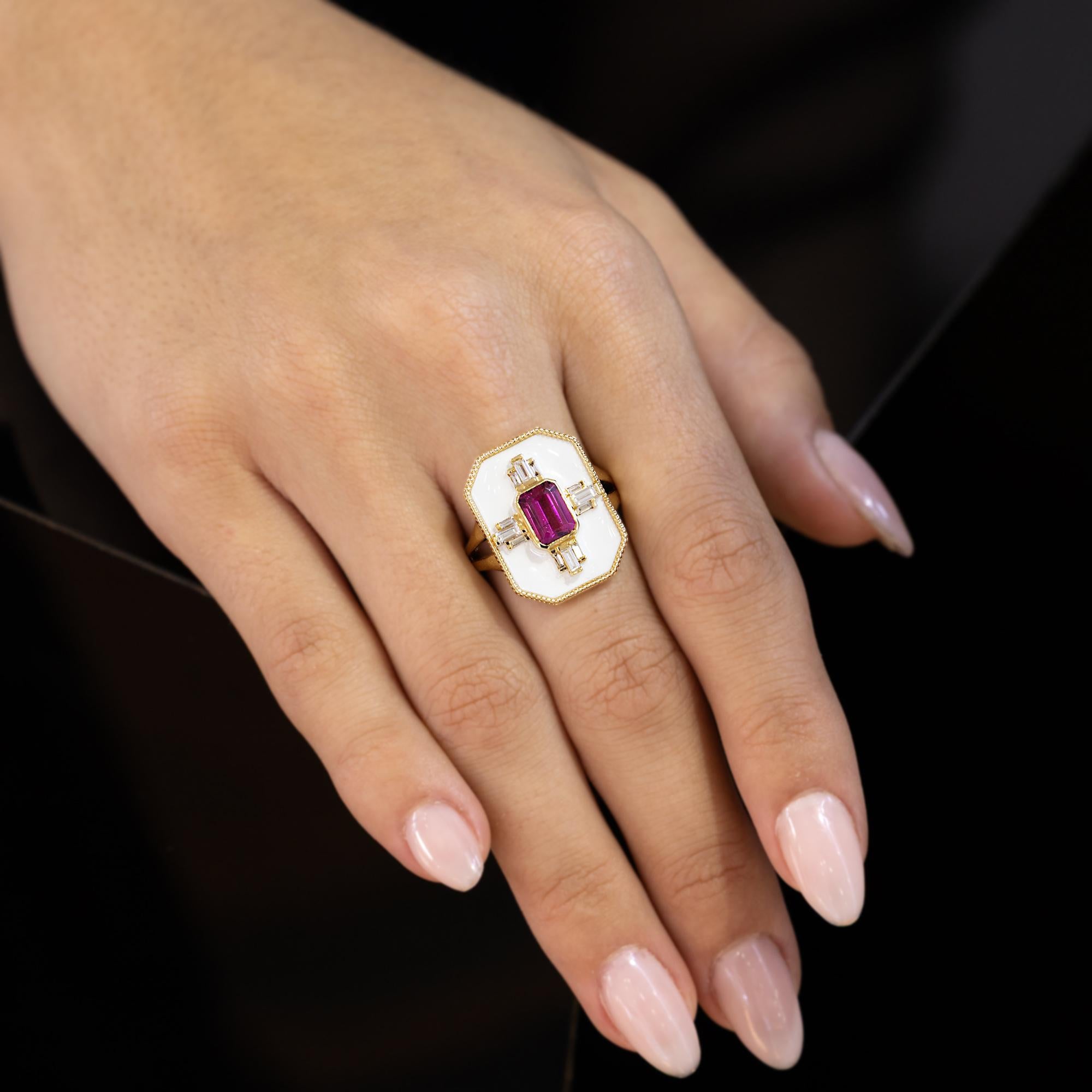 YAEL Pink Tourmaline & Diamond Enamel 14k Ring