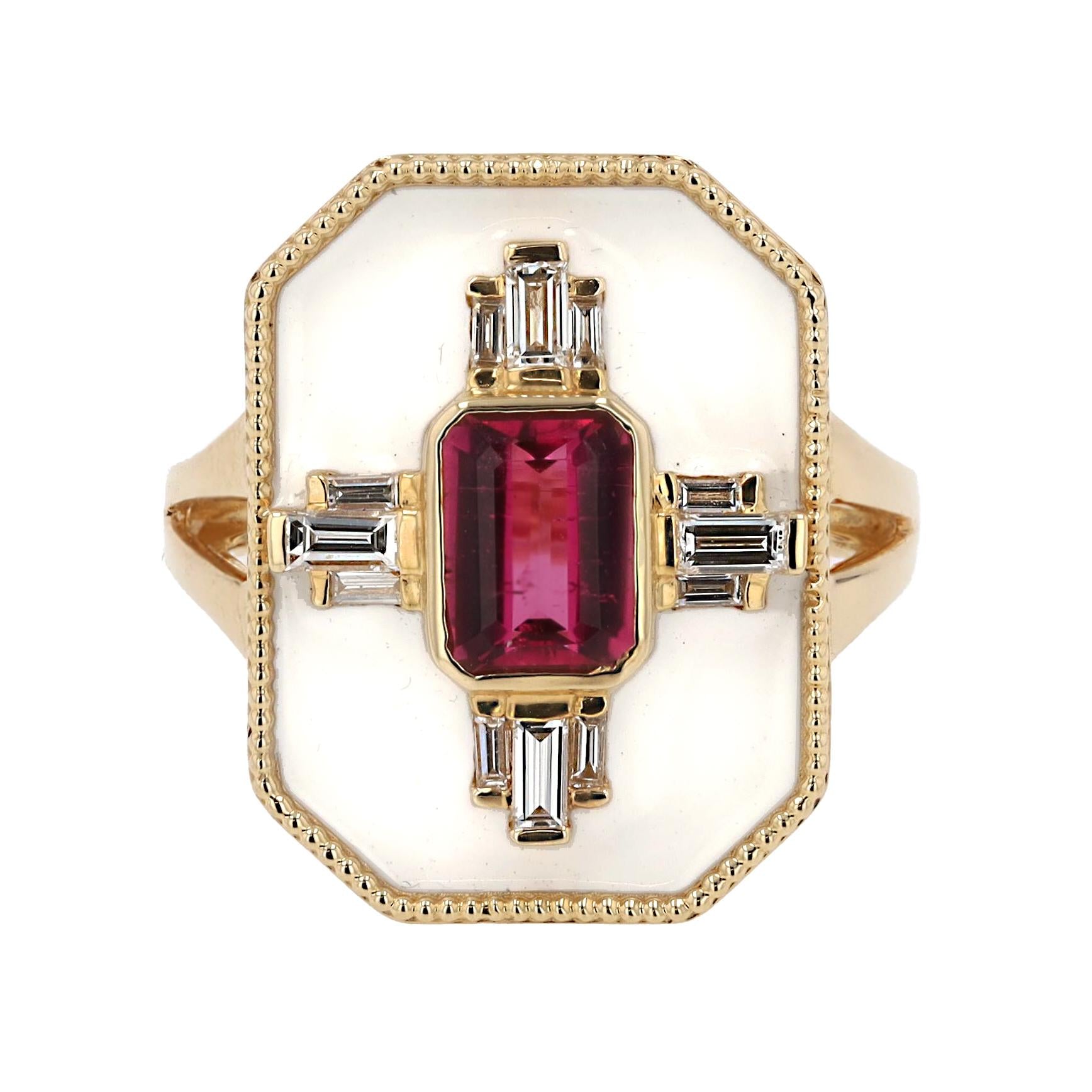 YAEL Pink Tourmaline & Diamond Enamel 14k Ring