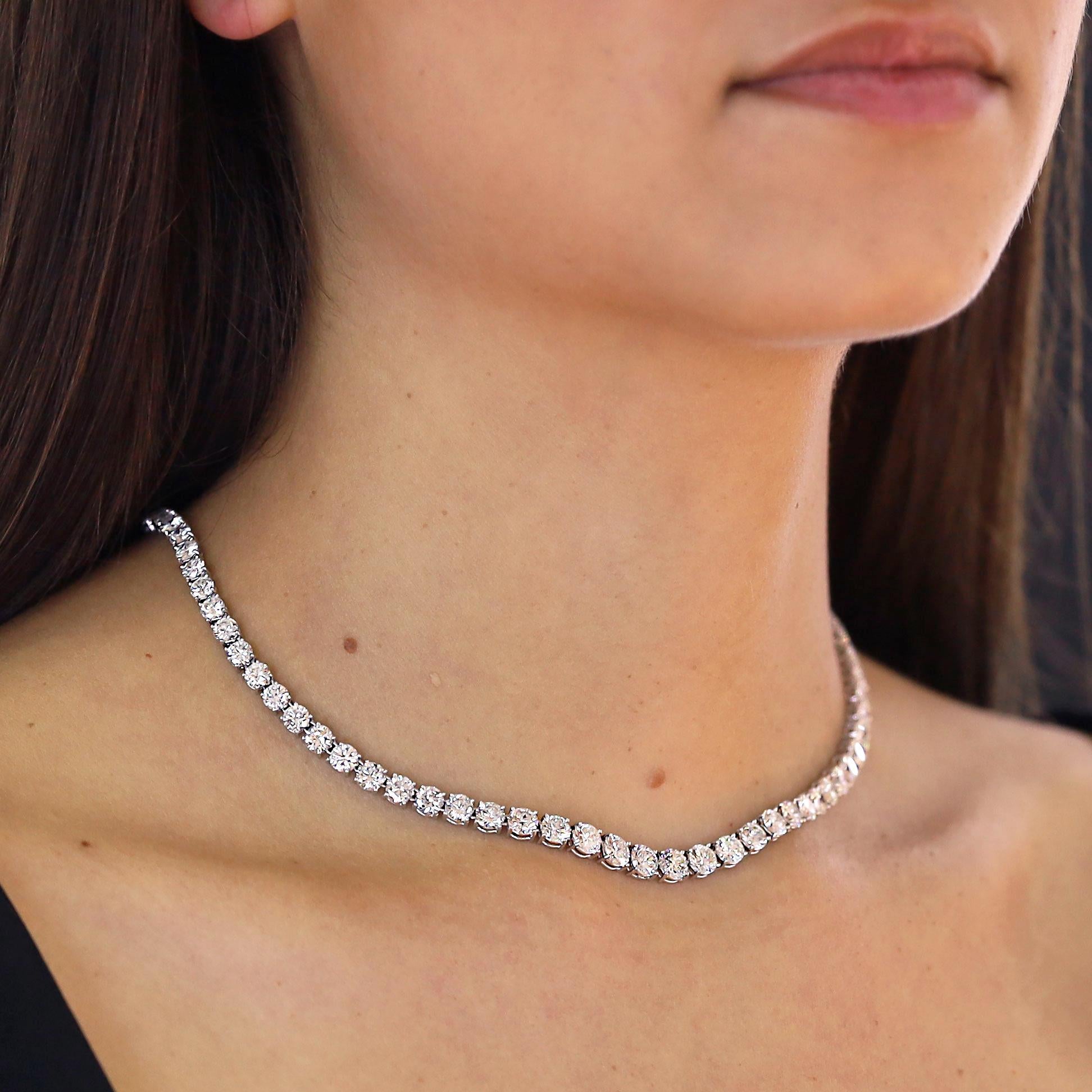 Ruser 25 Carat Diamond Platinum Mid-Century Riviere Necklace