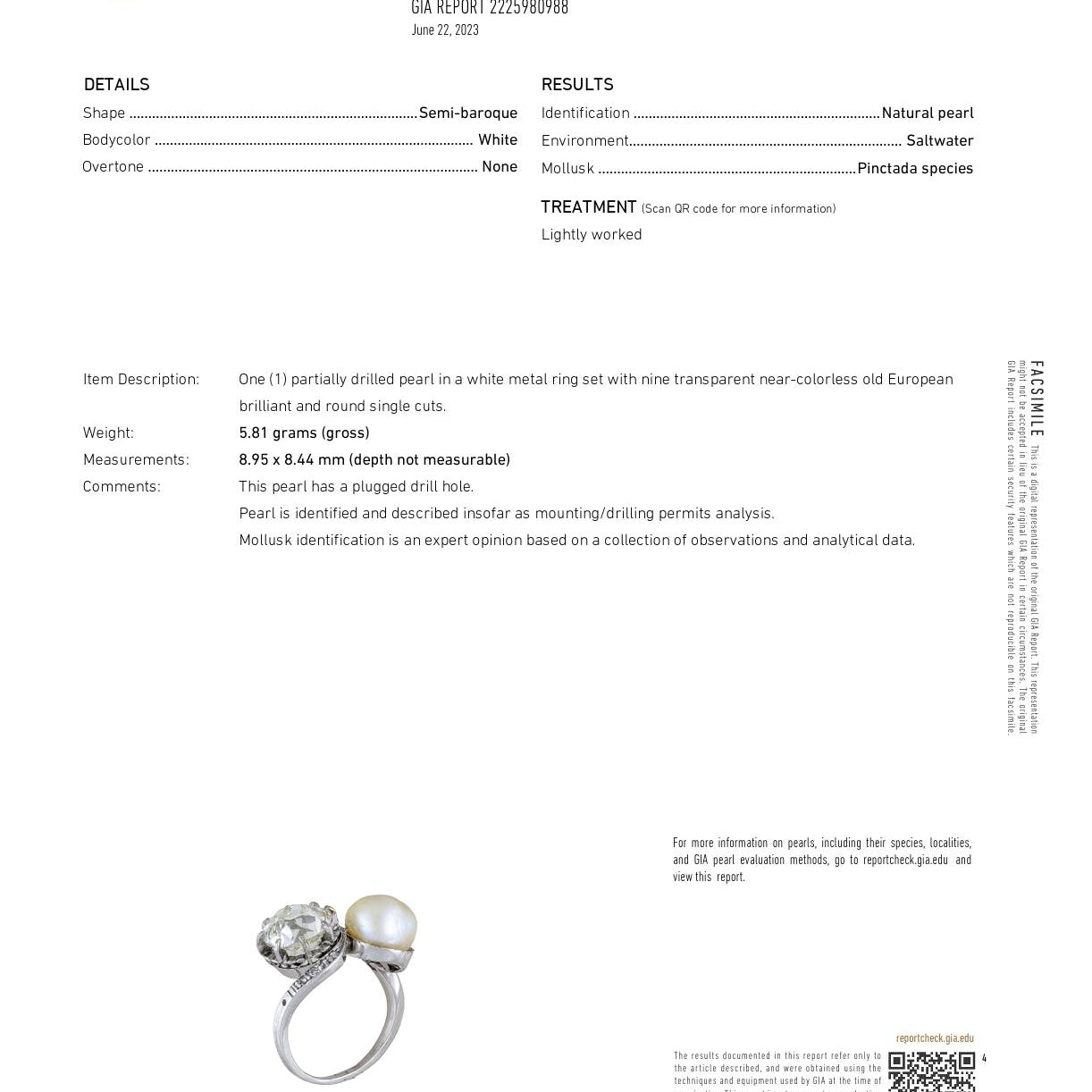 GIA Certified Antique 3.21 Carat Diamond and Natural Pearl Toi et Moi Ring