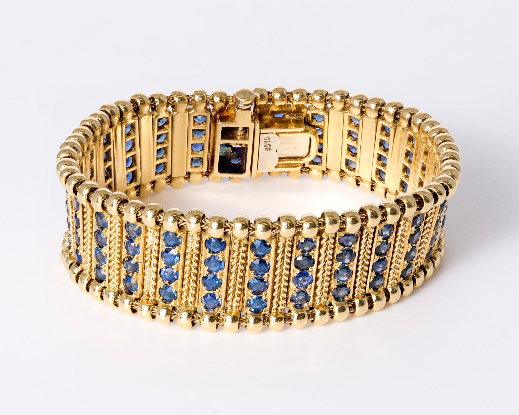 Estate Vintage 1970s Elizabeth Gage Sapphire Gold Supple Link Bracelet