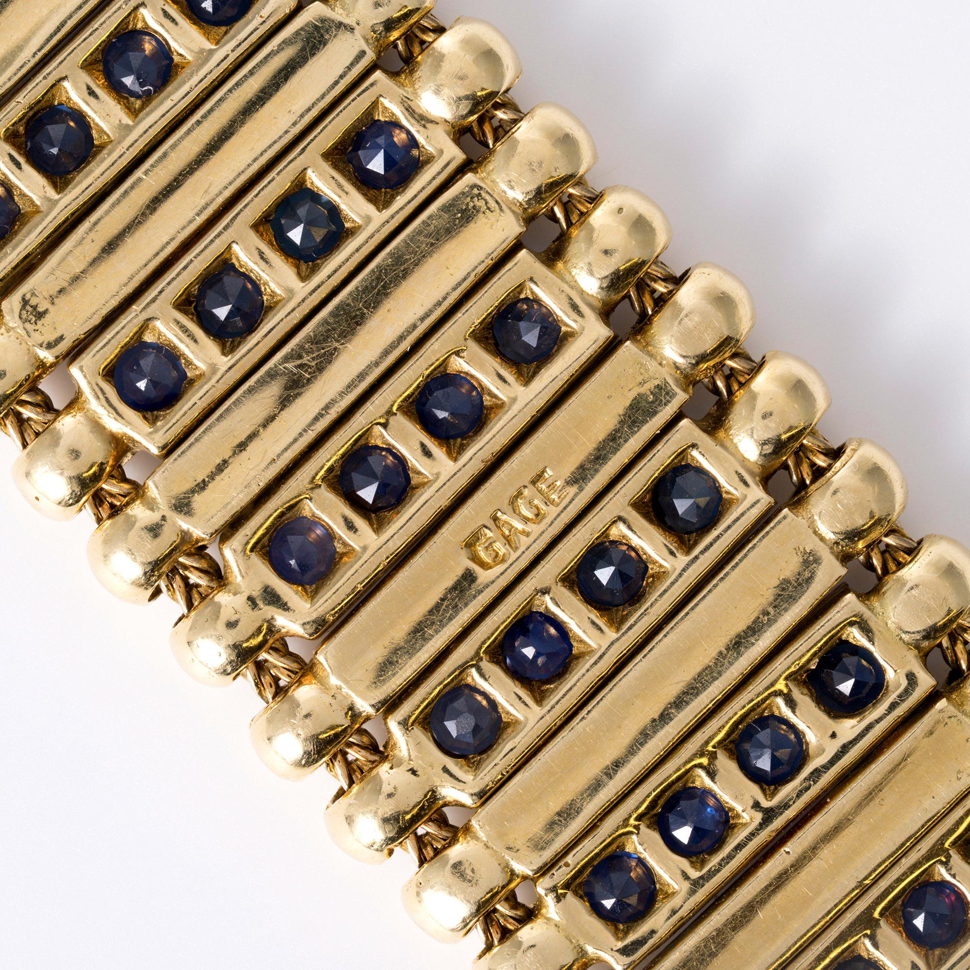 Estate Vintage 1970s Elizabeth Gage Sapphire Gold Supple Link Bracelet