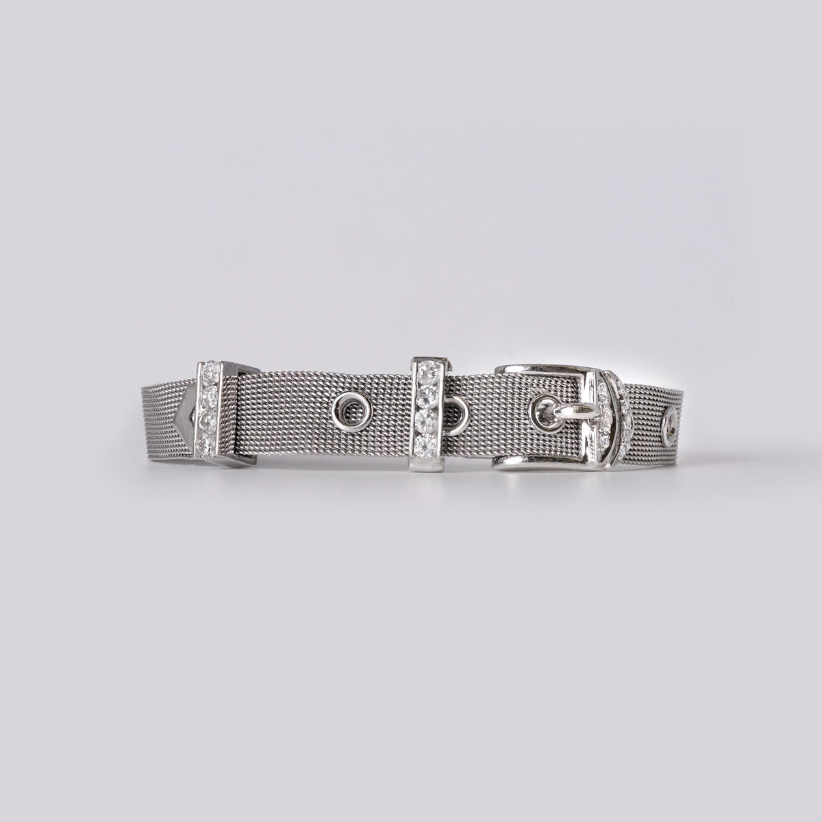 Estate 1970s Italian 14k White Gold Mesh Diamond Buckle Bracelet