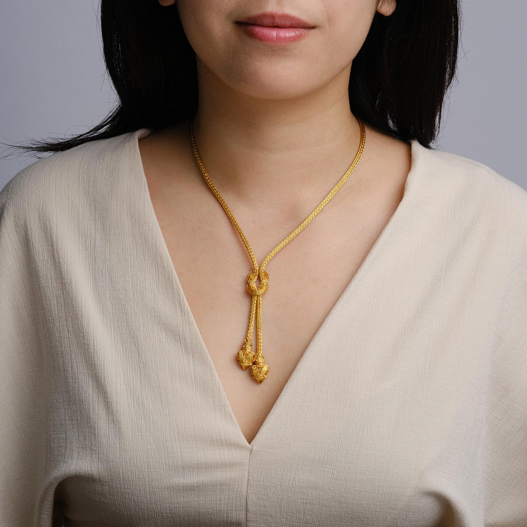 Vintage Lalaounis 18k Gold Rams Head Odyssey Lariat Necklace
