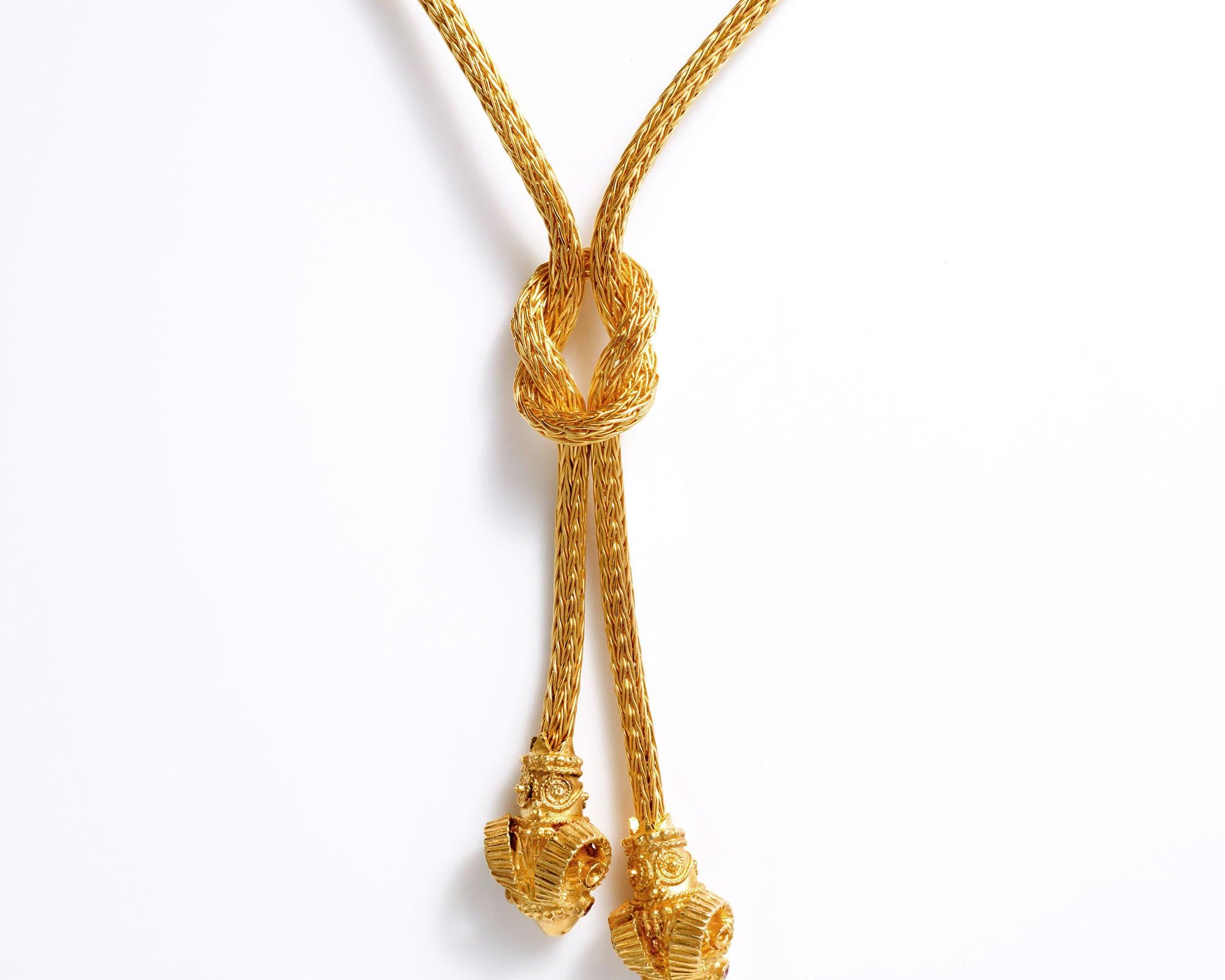 Vintage Lalaounis 18k Gold Rams Head Odyssey Lariat Necklace