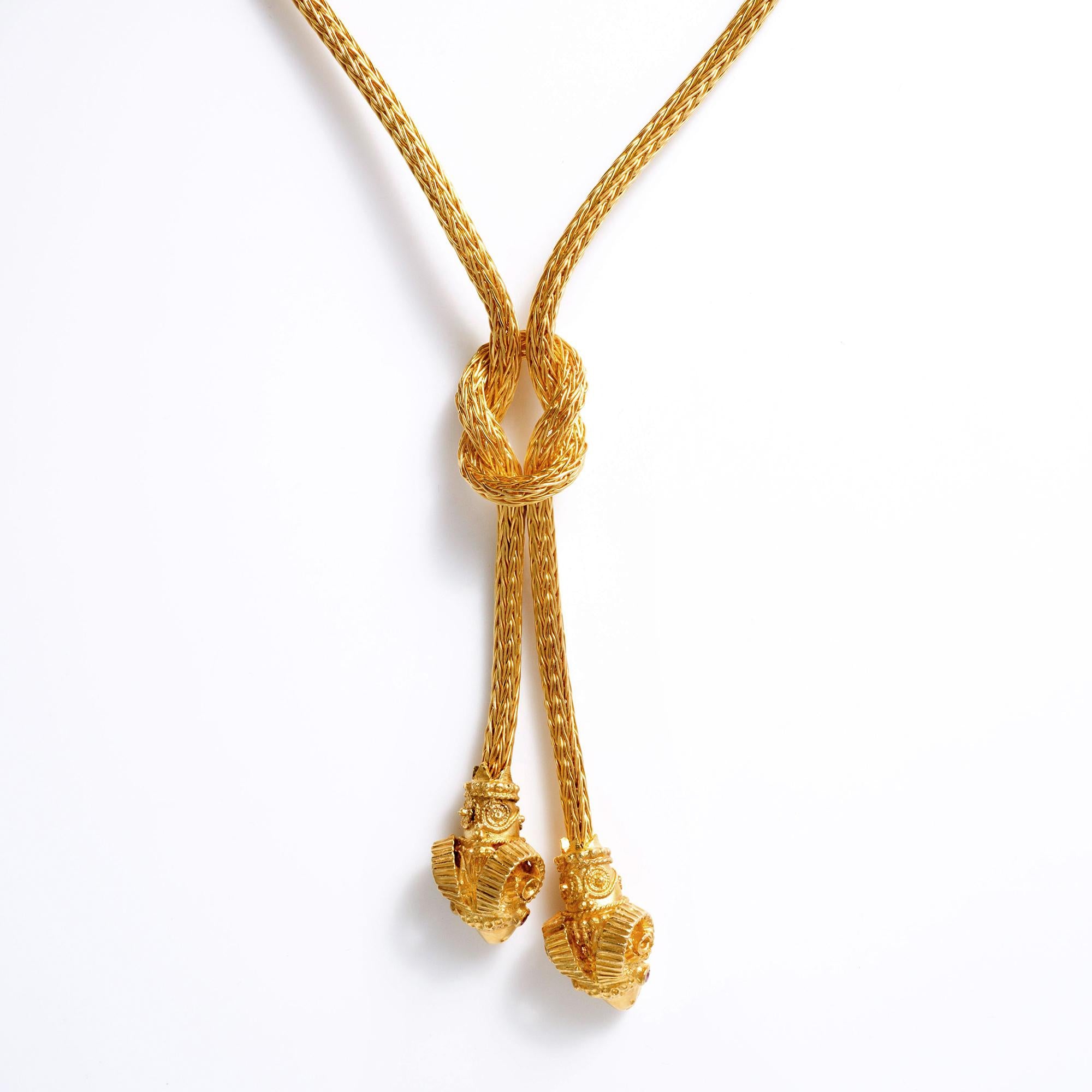 Vintage Lalaounis 18k Gold Rams Head Odyssey Lariat Necklace
